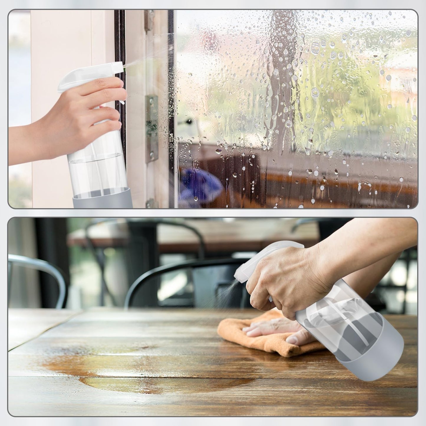 Glass Spray Bottles with Silicone Sleeve Protection, Empty 16 oz Refillable Containers, Reusable Spray Bottles with Adjustable Nozzle for Hair, Cleaning Solutions, 3 Pack Grey