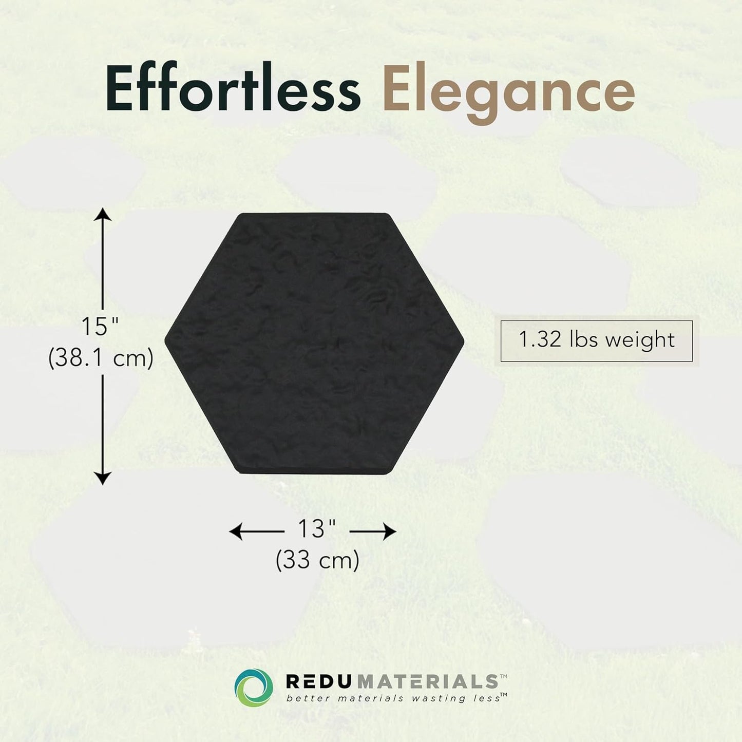 Garden Central 10-Pack 15”x13” Stomp Rubber Stepping Stones, Hexagon, Black – Reversible Non-Slip Outdoor Faux Decorative Set for Landscaping – DIY Decor for Walkways & Yard Pathways