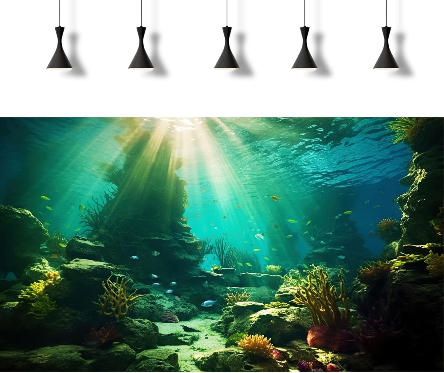 Ocean Floor Fish Tank Background Under The Sea Coral Reef Aquarium Background Tropical Fish Terrarium Backgrounds Underwater Rock Cave Sunray Fish Tank Backgrounds Decorations 30x12in