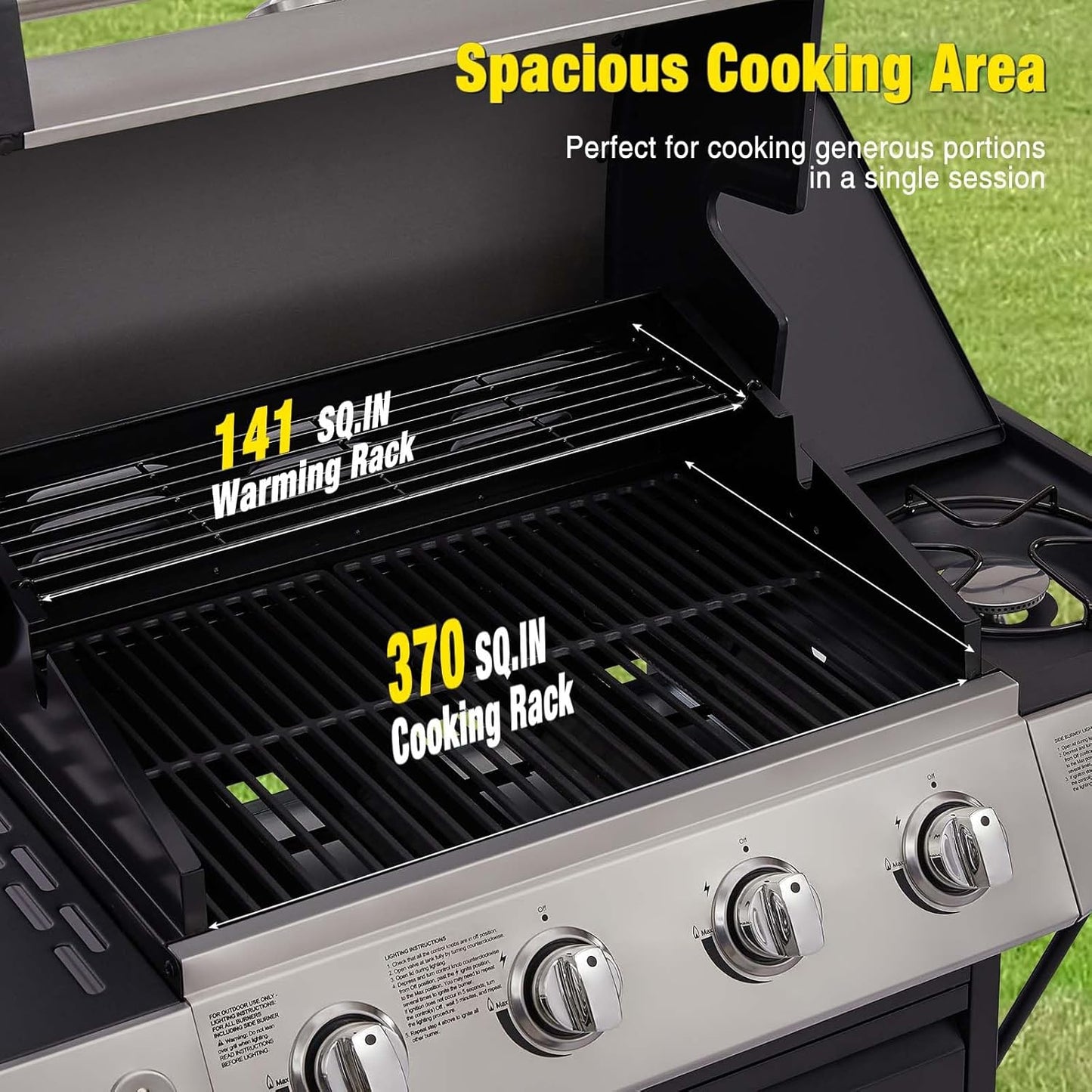 Unovivy 4-Burner Propane Gas Grill with Side Burner, Portable BBQ Grills with Oil Tray and Built-in Thermometer for Outdoor Barbecue, Camping, Patio, Backyard, 49,000 BTU