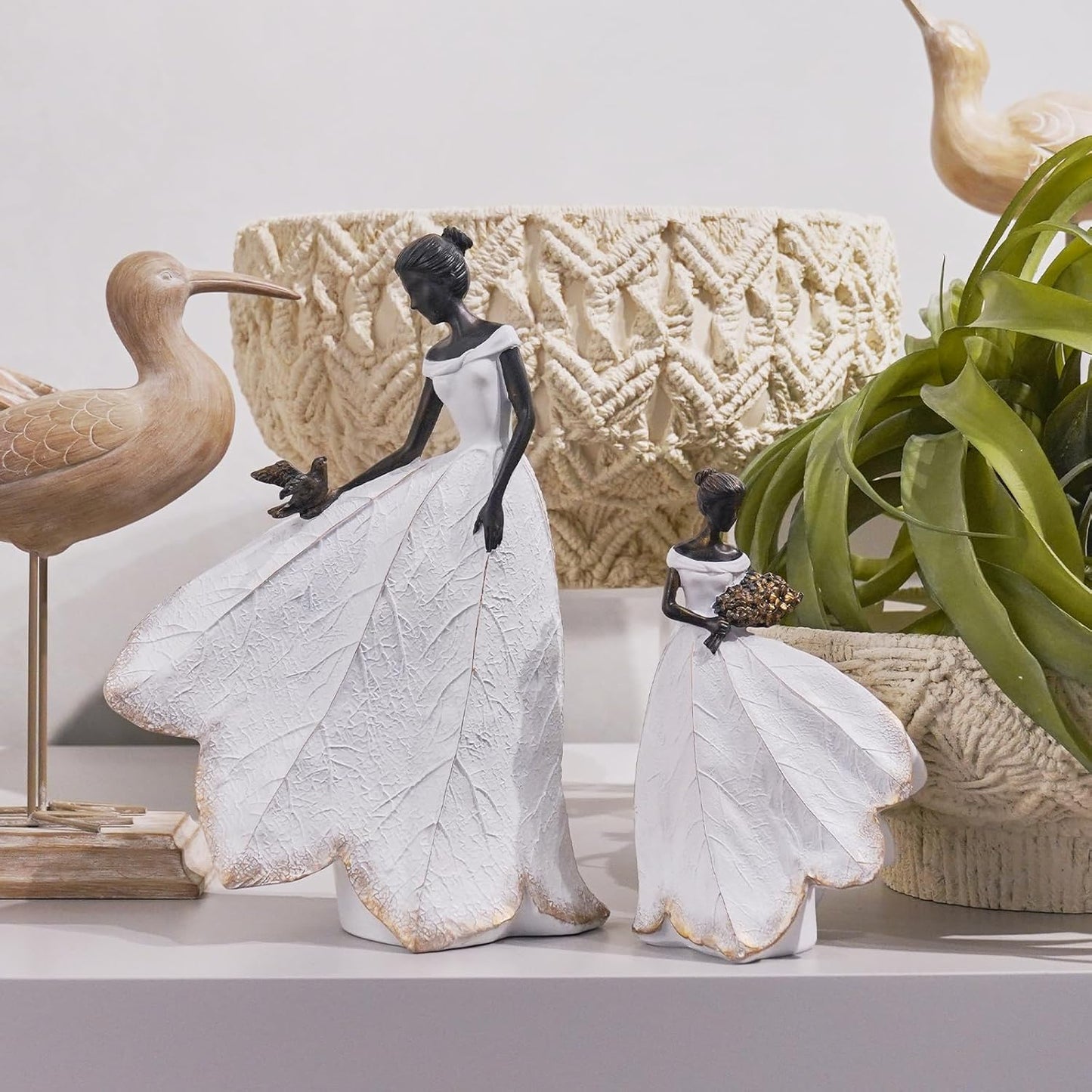 Guichifun Fairy Statue Collection Home Decoration - White Leaf Angel Girls Resin Home Decor for Outside or Inside Rustic Garden Grave Decorations for Cemetery Figurines Gift 5 x 3 x 7.5 Inch