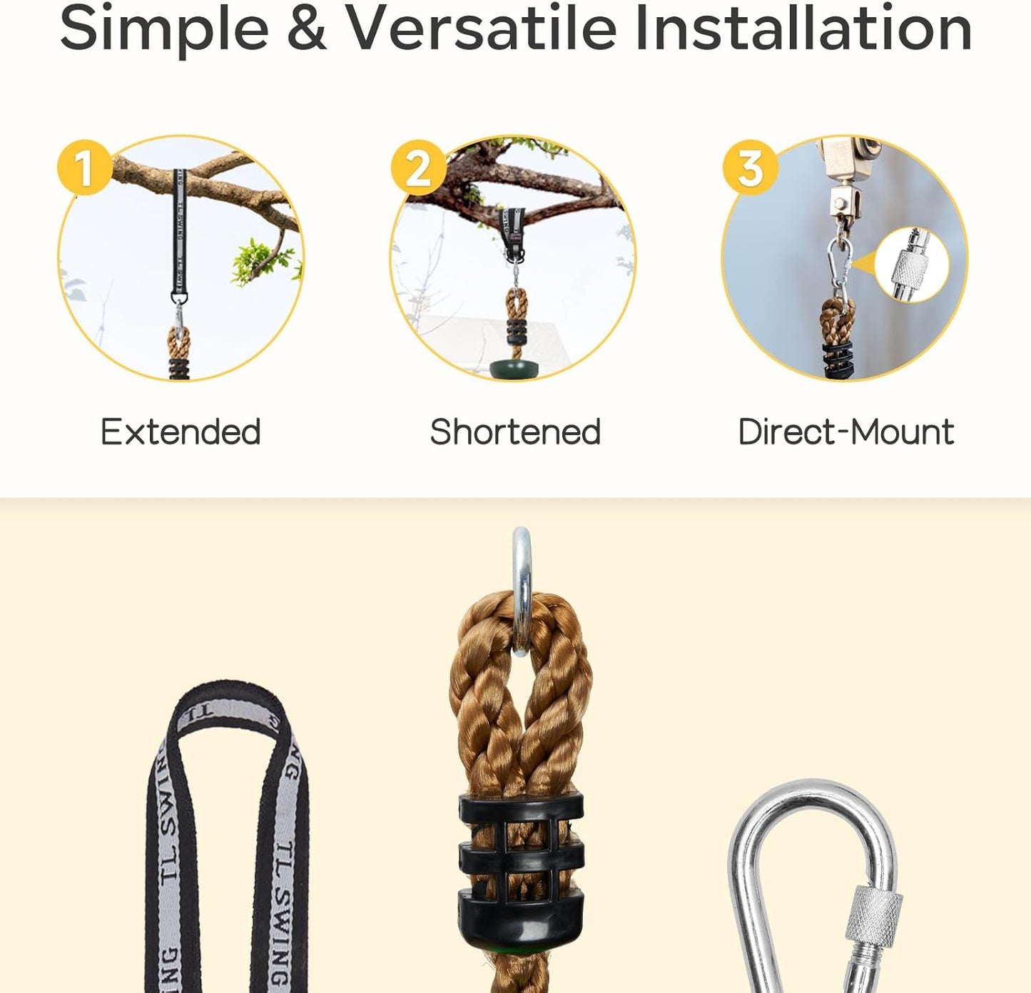 DECORLIFE Tree Swing for Kids, Adjustable Rope Swing Disc Swing for Outside with Platform Carabiners and Strap Outdoor, Playground Accessories, Green