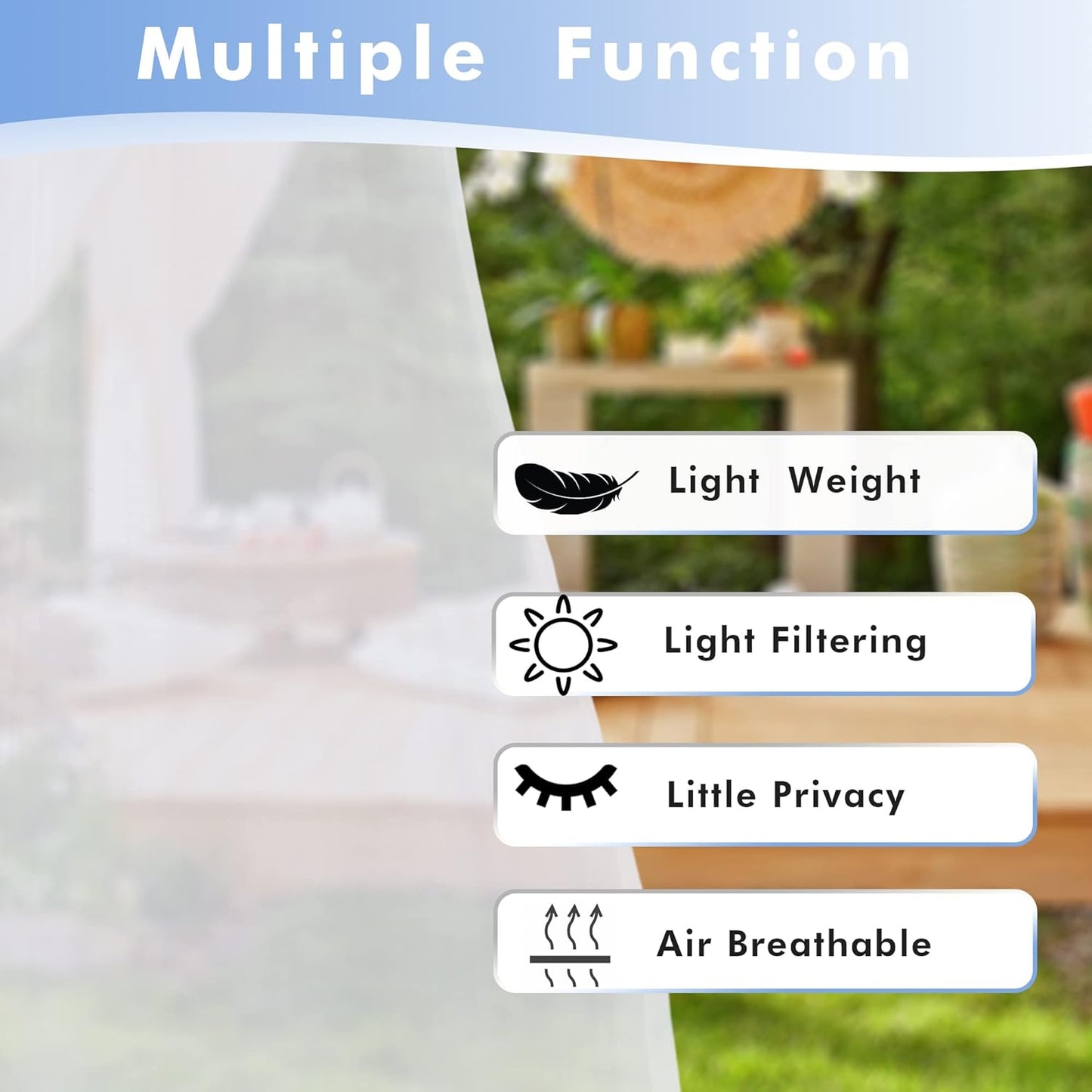 HolidayIdeas White Outdoor Sheer Curtains for Patio Waterproof, 4 Panels - 100 x 95 Inch - Extra Wide Voile Outside Curtains Light Filtering Grommet Drapes for Front Porch, Gazebo, Pergola, Backyard