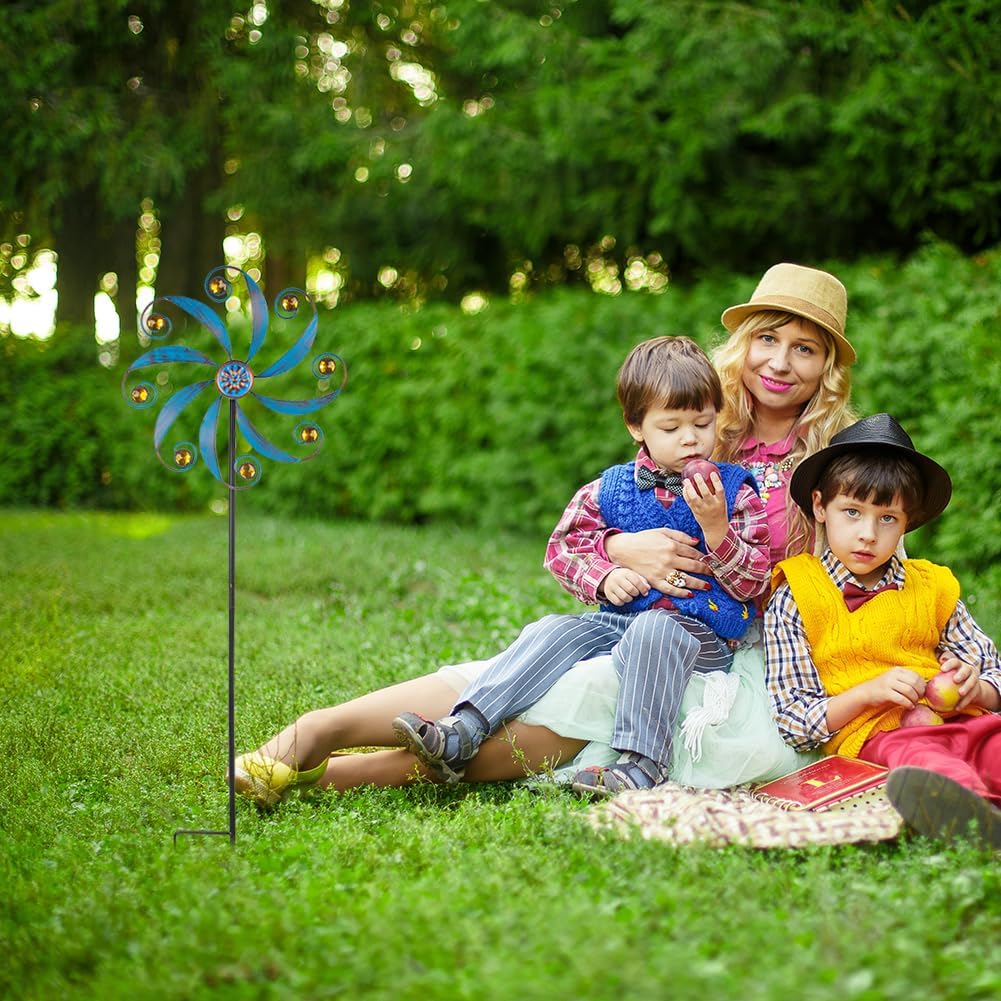 Stargarden Wind Spinner, Metal Outdoor Wind Sculptures & Spinners, Small Garden Pinwheels for Yard and Garden Decor Blue