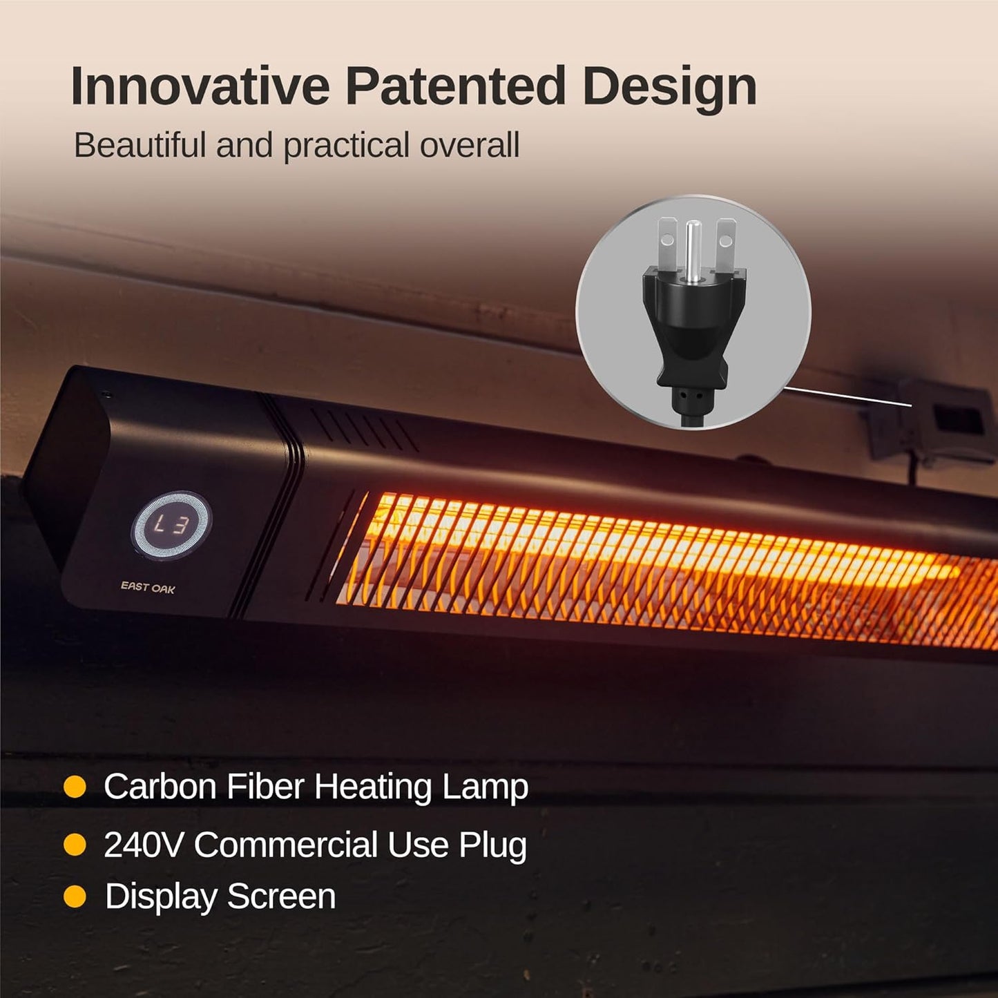 EAST OAK Patio Heater for Commercial Use, 3000W Wall Mounted Electric Infrared Heater, Outdoor Heaters for Patio, Outdoor Heater with IP65 Waterproof & Dustproof Remote Control Black 240V