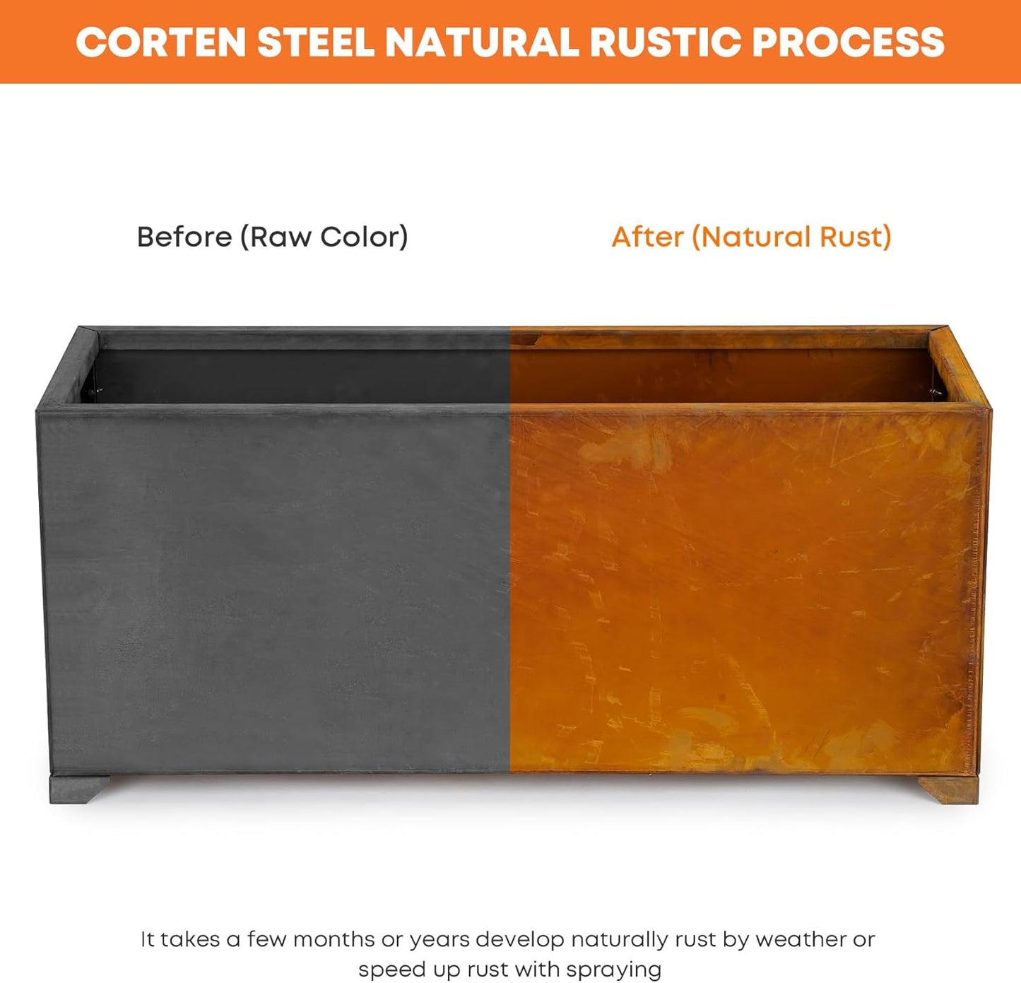 Stanbroil Corten Steel Rectangle Outdoor Planter Box, Heavy & Naturally Rust Metal Planter Box for Patio, Porch, Garden, Commercial Décor, 38 x14 x16 Inch