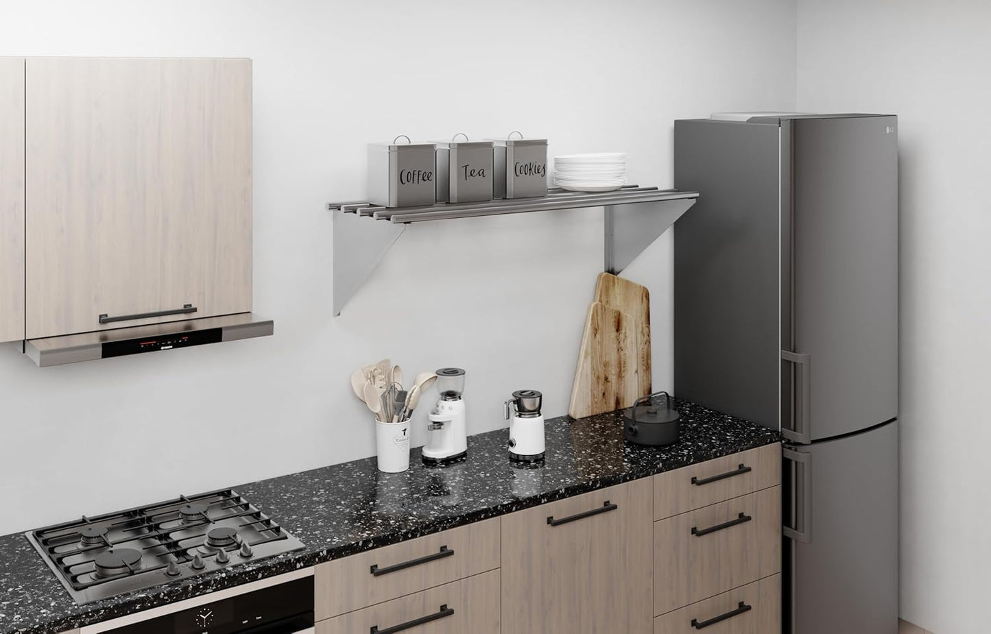 AmGood 18 in. x 48 in. NSF Stainless Steel Tubular Wall Shelf | Heavy-Duty Metal Shelving for Appliances & Equipment | Ideal for Kitchen, Restaurant, Garage, Laundry, Utility Room