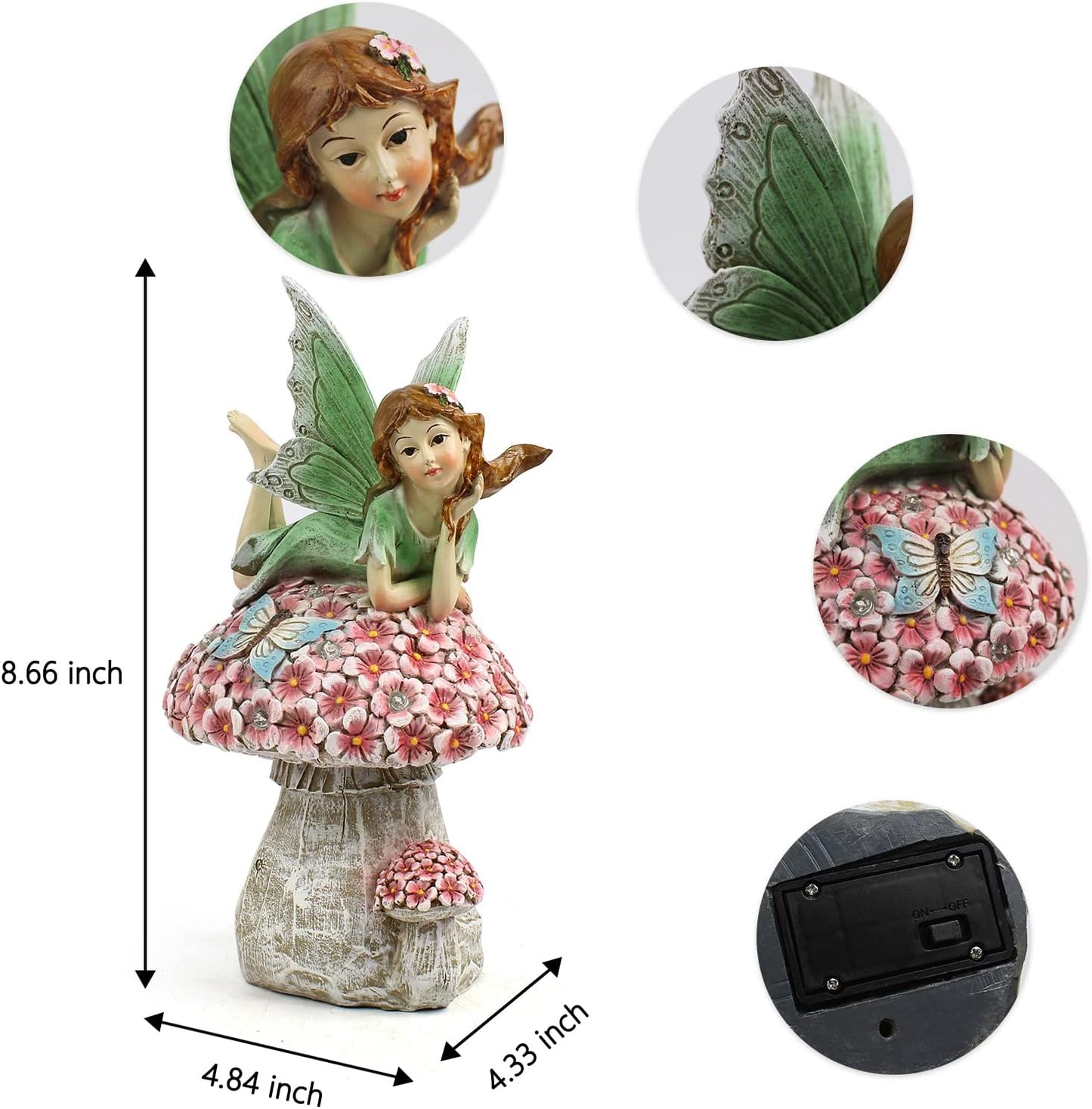 Garden Fairy Decor for Outside, Fairy Garden,Flower Fairy Outdoor Statue,Solar Powered Resin Ornaments,Patio Lawn Yard Porch, Garden Fairy Figurines for Home Garden Gifts,8.66inches Tall