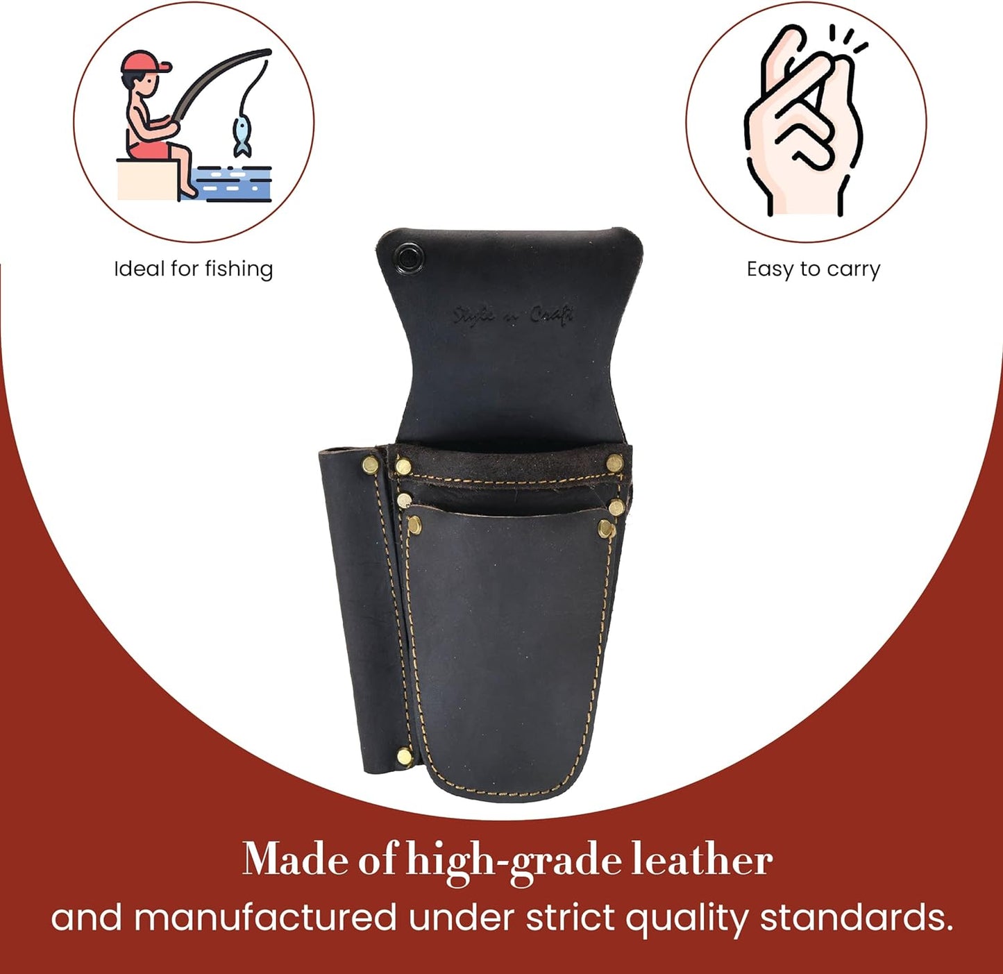 Style N Craft 70012-3 Pocket Dual Pliers & Single Tuna Spike Holder in Oiled Leather - Dark Brown