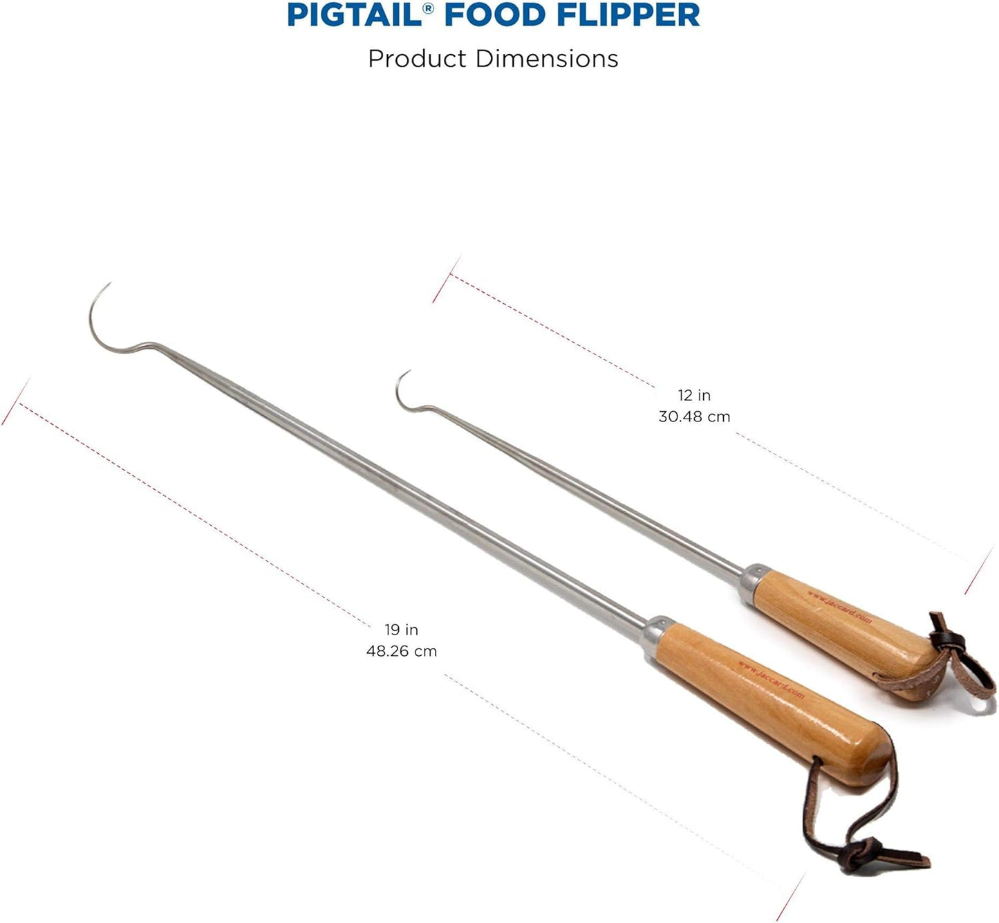 Jaccard Original Combo Pack with Wooden Gift Box, 12"/19", PigTail Food Flipper, Stainless Steel