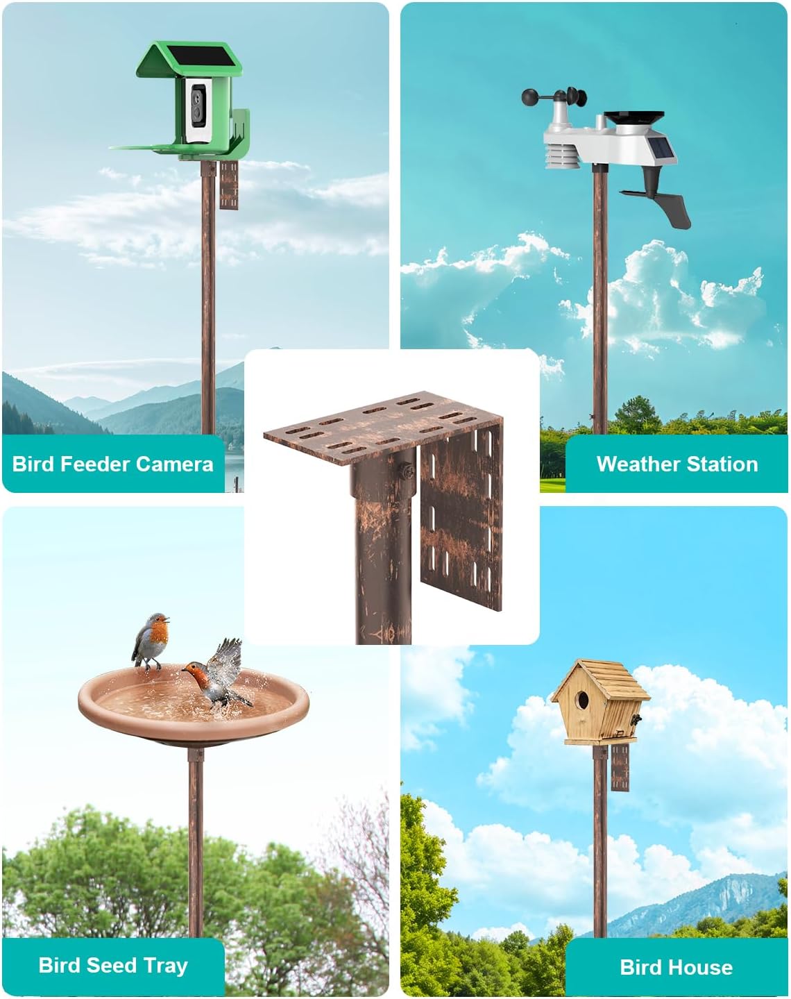 Bird Feeder Pole – 90 Inch Height Bird House Pole with 1-Inch Dia Heavy Duty for Birdfeeders, Feeding Stand with Mount Kit for Outdoor, Slip-Fit Connection, Copper Brushed