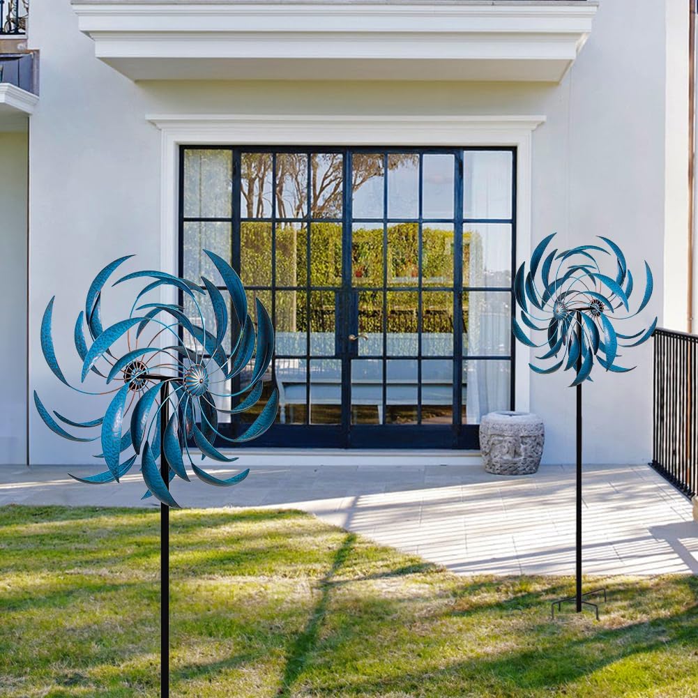 Stargarden Wind Spinners Outdoor -Metal Large Kinetic Wind Spinners with Stable Metal Stake, Wind Sculptures & Spinners for Yard Lawn Garden (23 x 80 inches)
