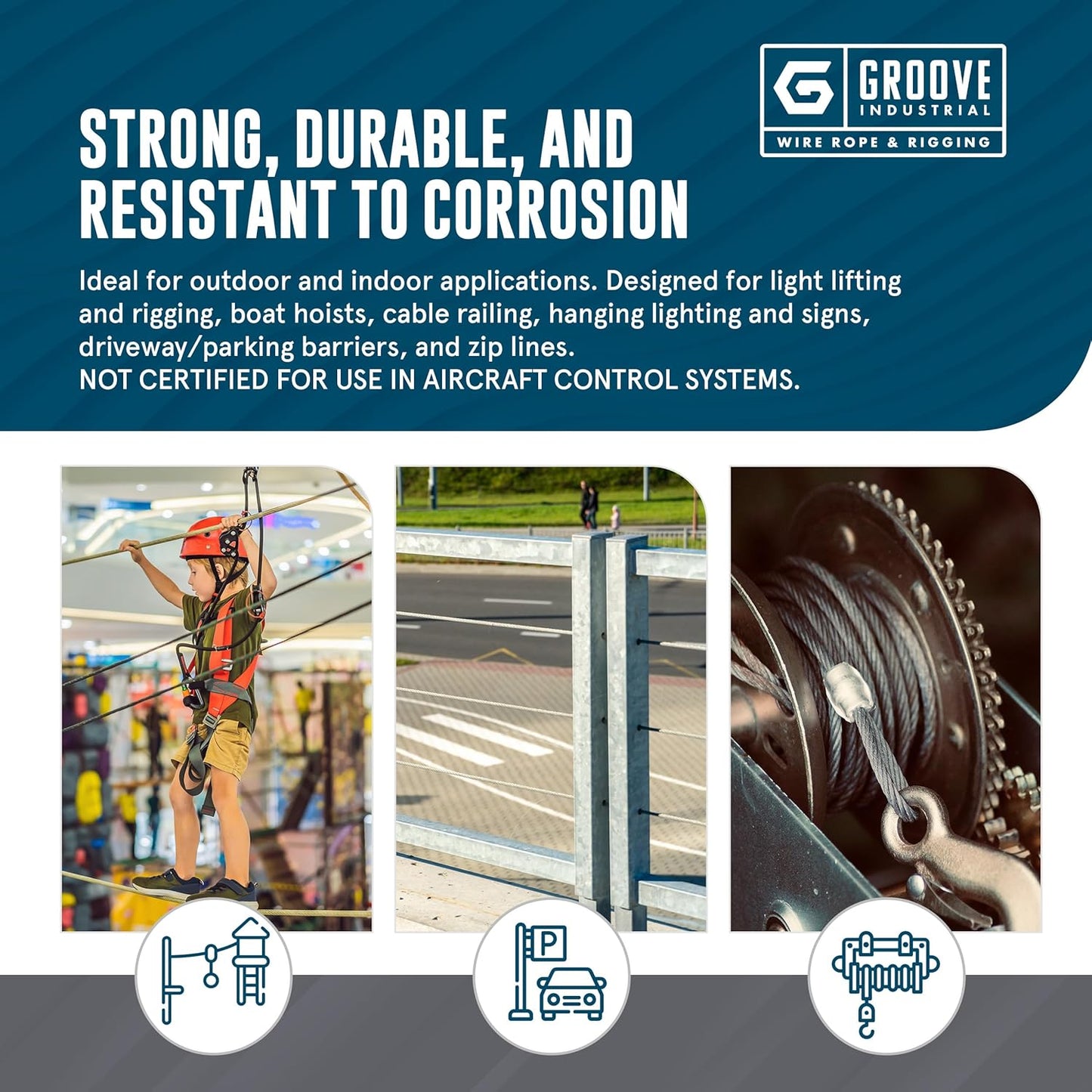 1/8’’ 7x19 Hot Dip Galvanized Aircraft Cable – Steel Wire Rope - 700 Feet