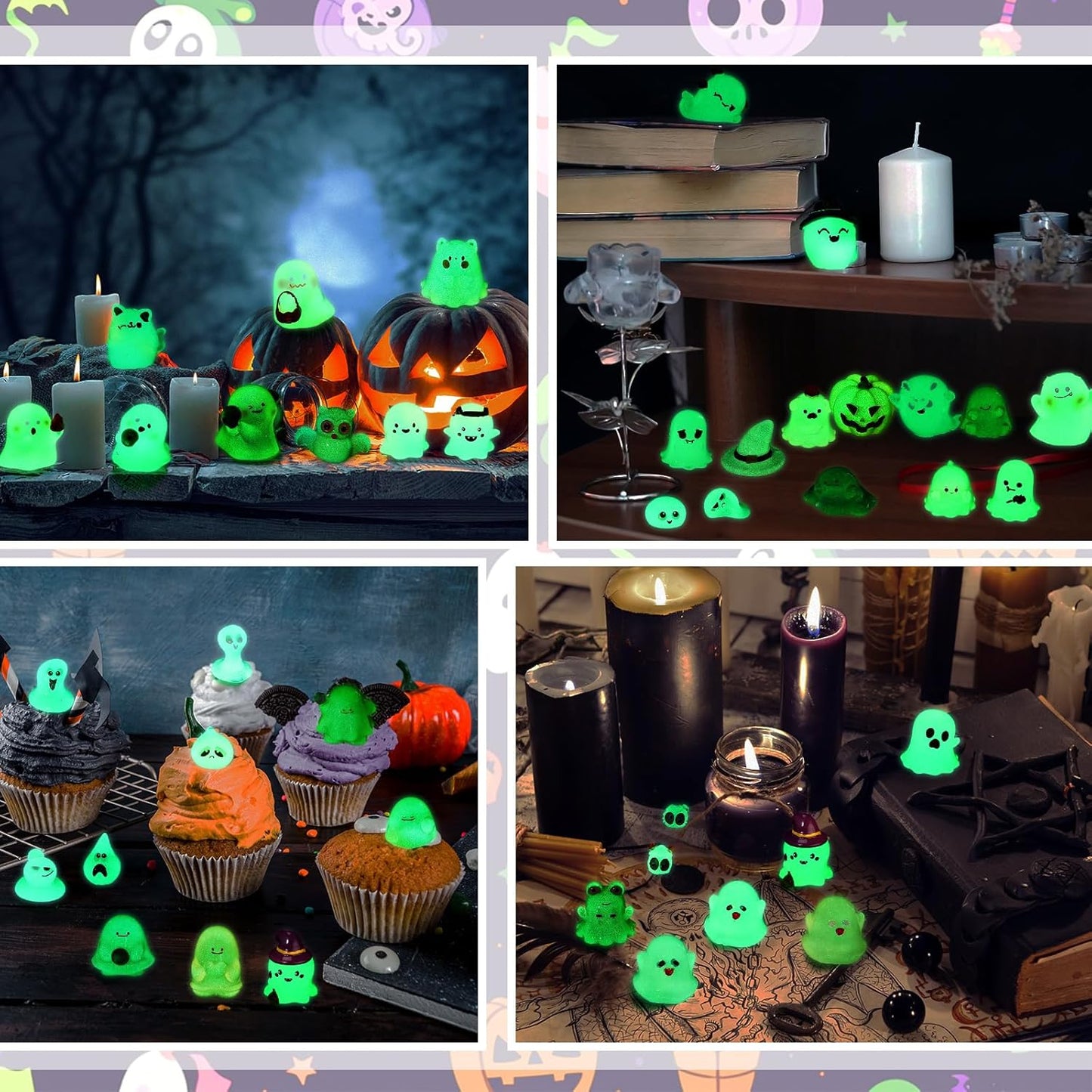 58 Pcs Halloween Luminous Mini Figures Glow in Dark Tiny Resin Figures Set Fairy House Diorama Accessories Halloween Pumpkin Ghost Skull Ornament for Garden Dollhouse Craft DIY (Wizard)