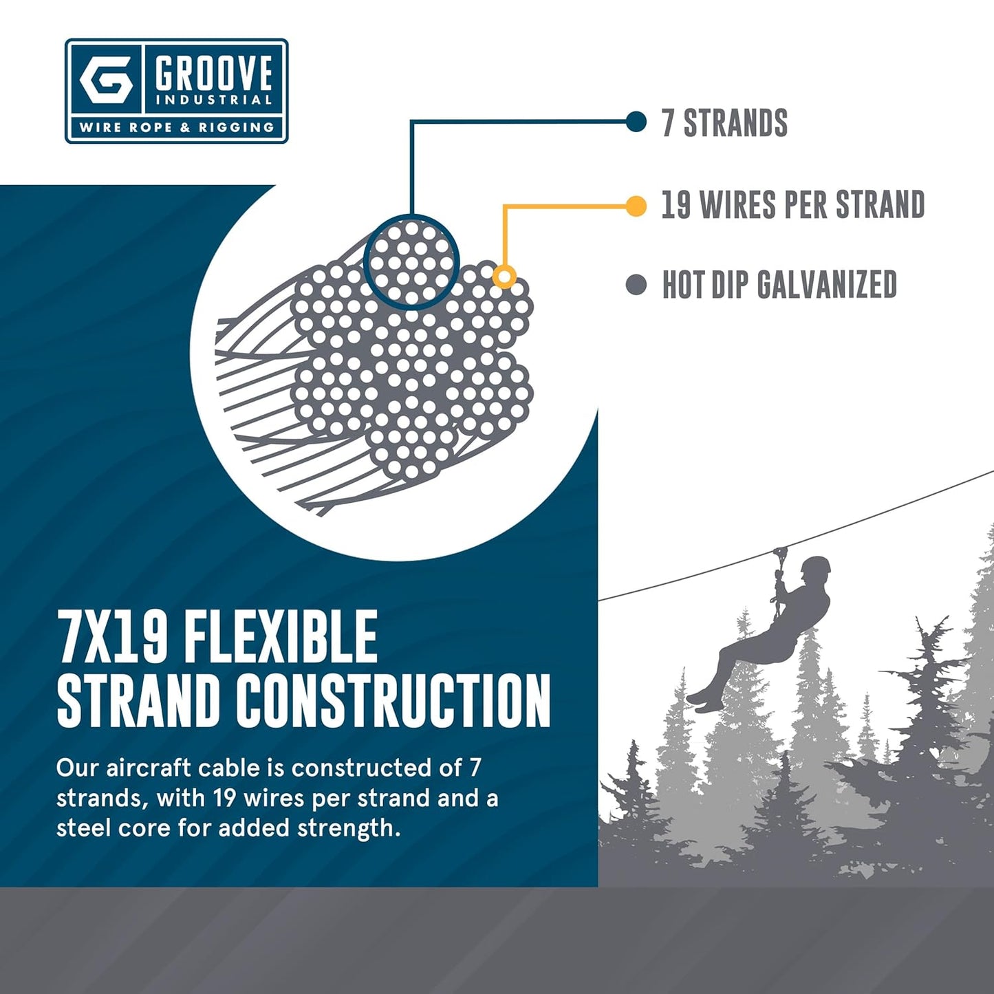 1/8’’ 7x19 Hot Dip Galvanized Aircraft Cable – Steel Wire Rope - 3000 Feet