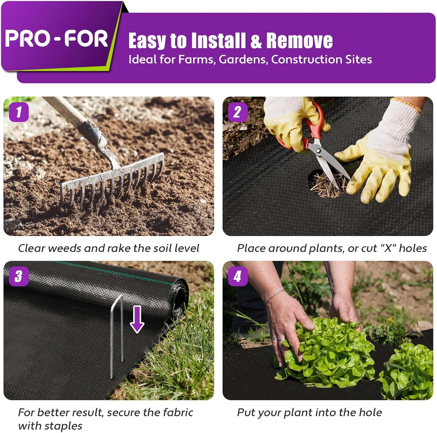 Heavy Duty Weed Barrier Fabric 3ft x 100ft, Landscape Ground Cover for Gardens & Driveways, Premium Weed Control with 10 U Shaped Staples