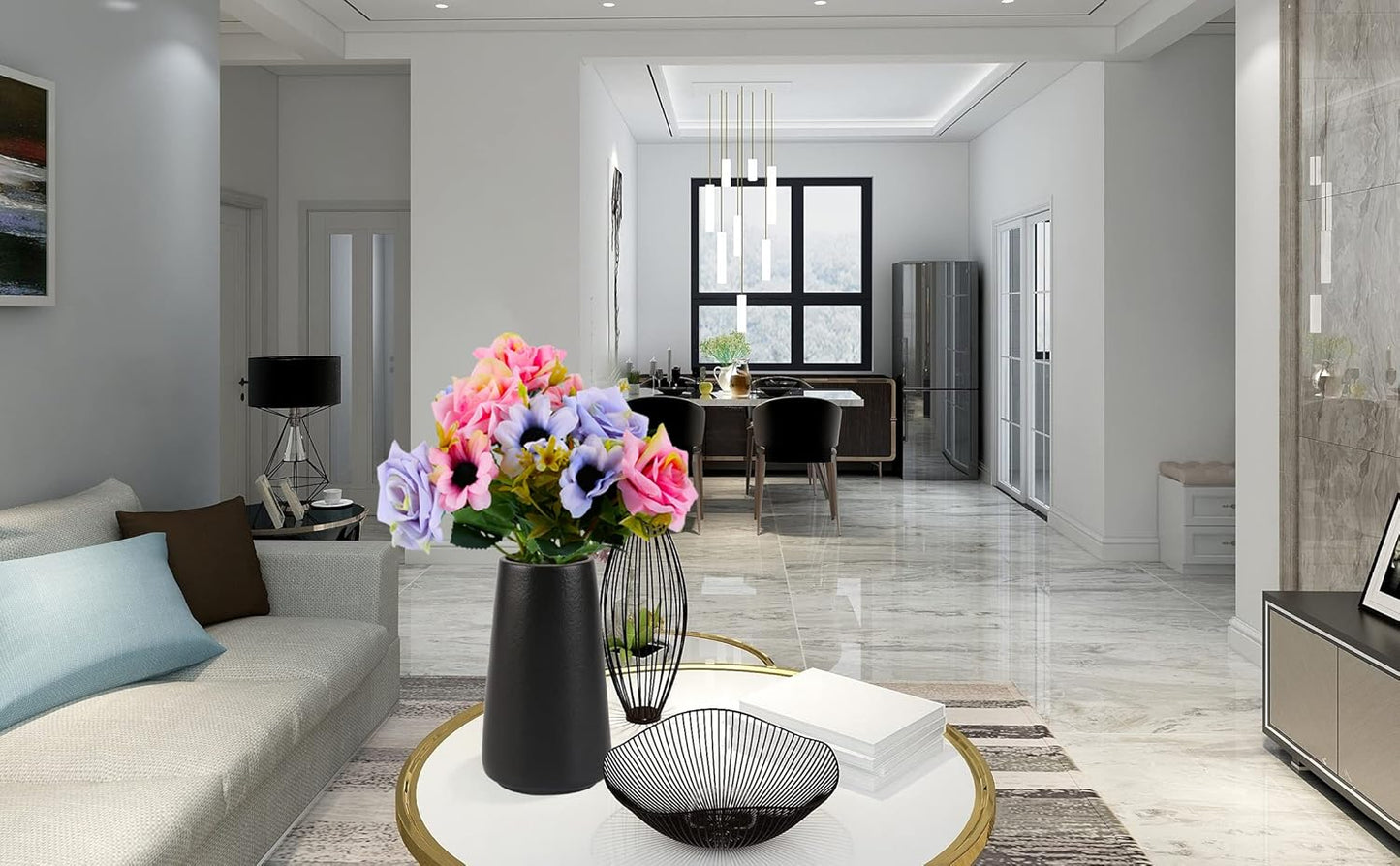 Simple Vase for Flowers Plants, Matte Vases for Modern Table Shelf Home Decor Wedding Boho Decor, 6" H Frosted Elegant Ceramic Vase for Pampas Grass Fluffy Stem Bouquet Lavender Flowers (Black, 4)