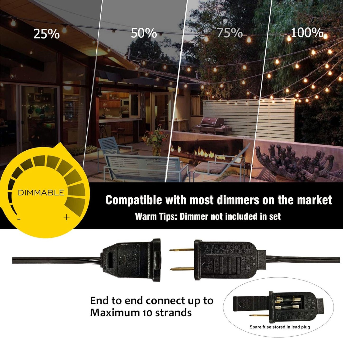 Outdoor String Lights 100FT Globe String Lights with 52 Dimmable G40 Shatterproof LED Bulbs,Waterproof Connectable Patio Light String Lights for Backyard Hanging Lights,2700K Warm Glow