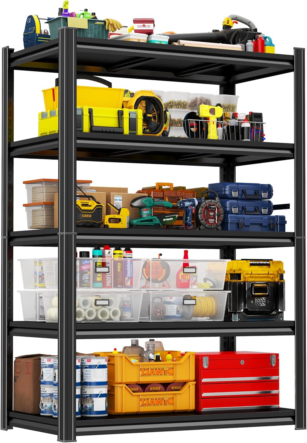 Metal Garage Shelving Metal Storage Shelves 5 Tier Adjustable Shelving Unit 3000LBS Storage Shelves Heavy Duty for Industrial, Warehouse, Basement, Commercial, Black