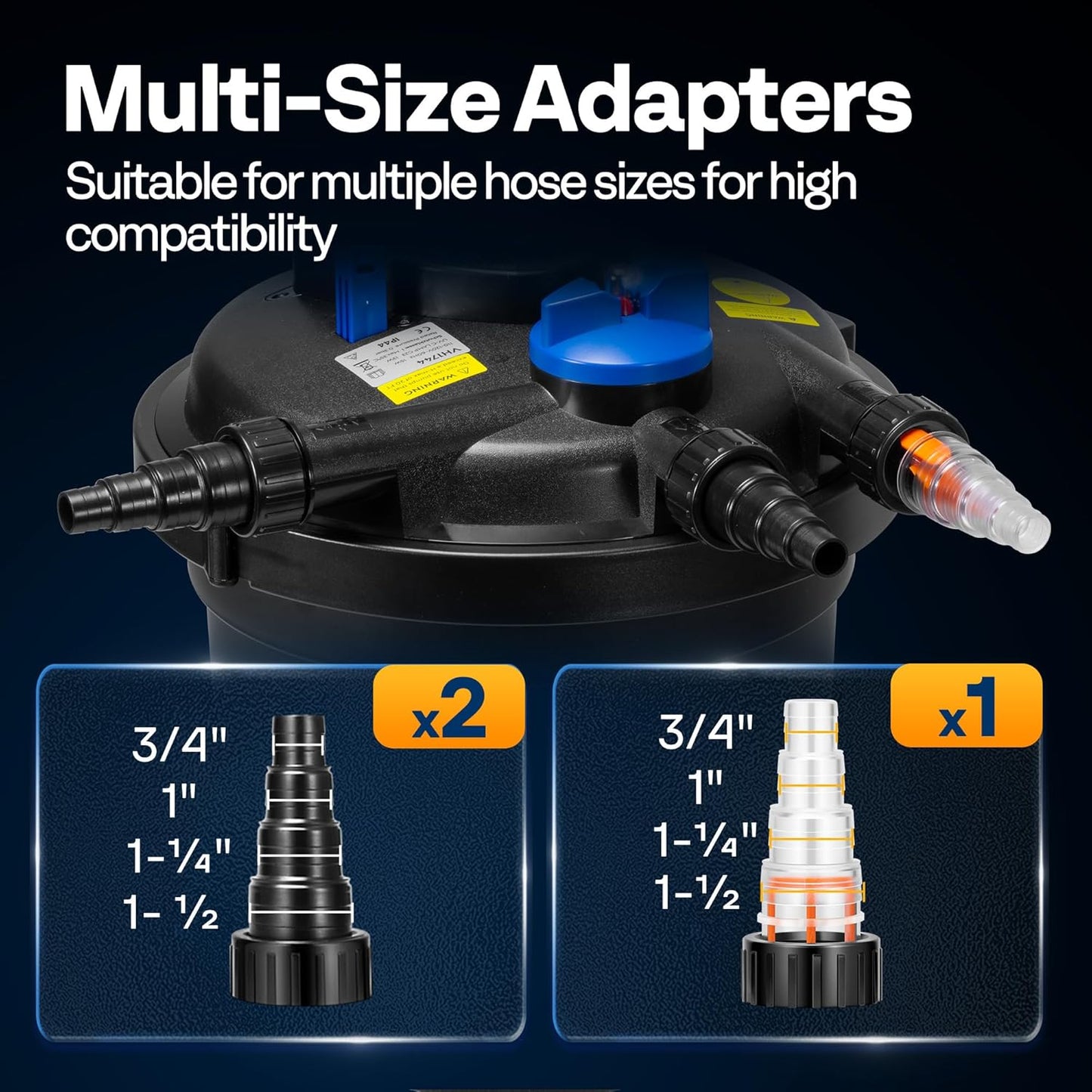 VIVOHOME 2110GPH Bio Pressure Pond Filter with 13W Light, Multi-Size Adapters for Koi Ponds up to 1057 Gallons or Ornamental Ponds up to 2113 Gallons