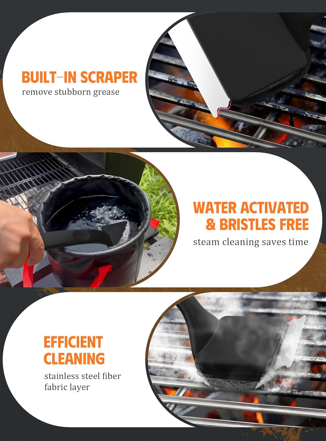 MEKER Grill Brush Bristle Free Replacement Pad, Ultra Safe Cleaning, Grill Cleaner Pad, Grill Brush Replacement Pad, 4 PCS