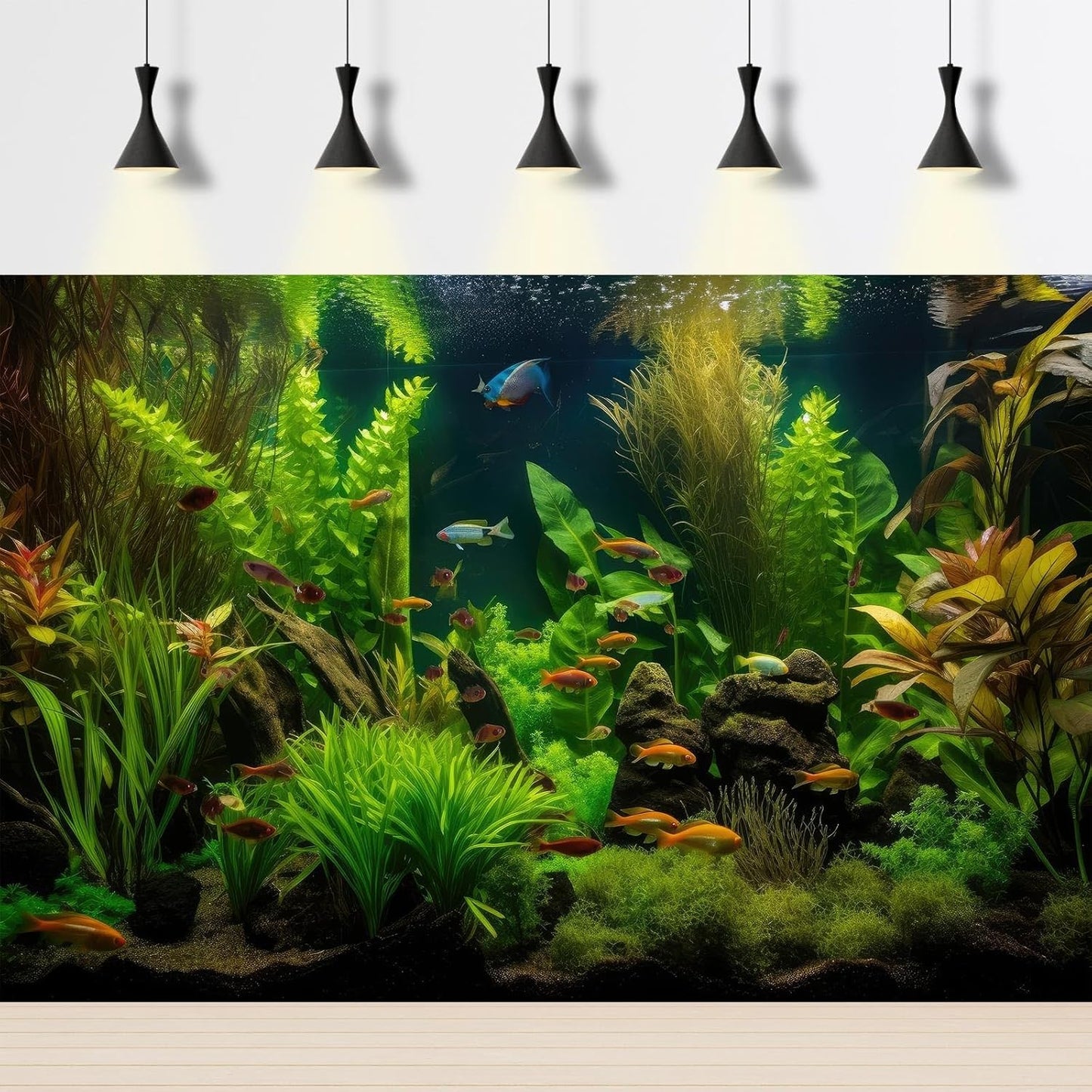 Aquarium Background Tropical Freshwater Colorful Fish Plants Fish Tank Background Tranquil Under The Sea Aquatic Plants Cork Redwood Root Lush Green Moss Reptile Tank Terrarium Background 24x16in