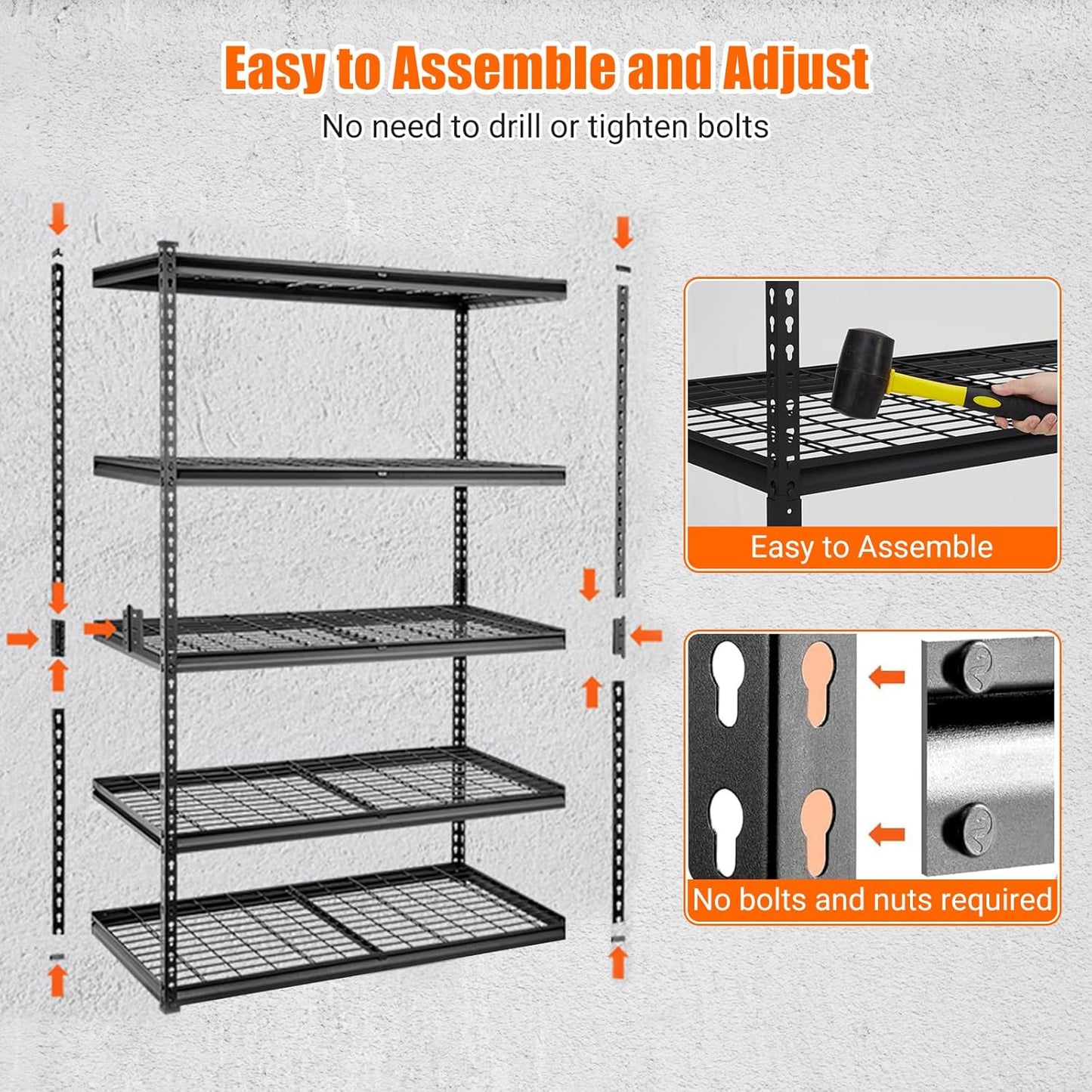 2500 LBS Storage Shelves, 5 Tier Garage Shelving, Heavy Duty, Adjustable Metal Shelving Unit, Industrial Utility Shelf Rack for Garage, Basement, Pantry, 72" H x 48" W x 24" D, Black