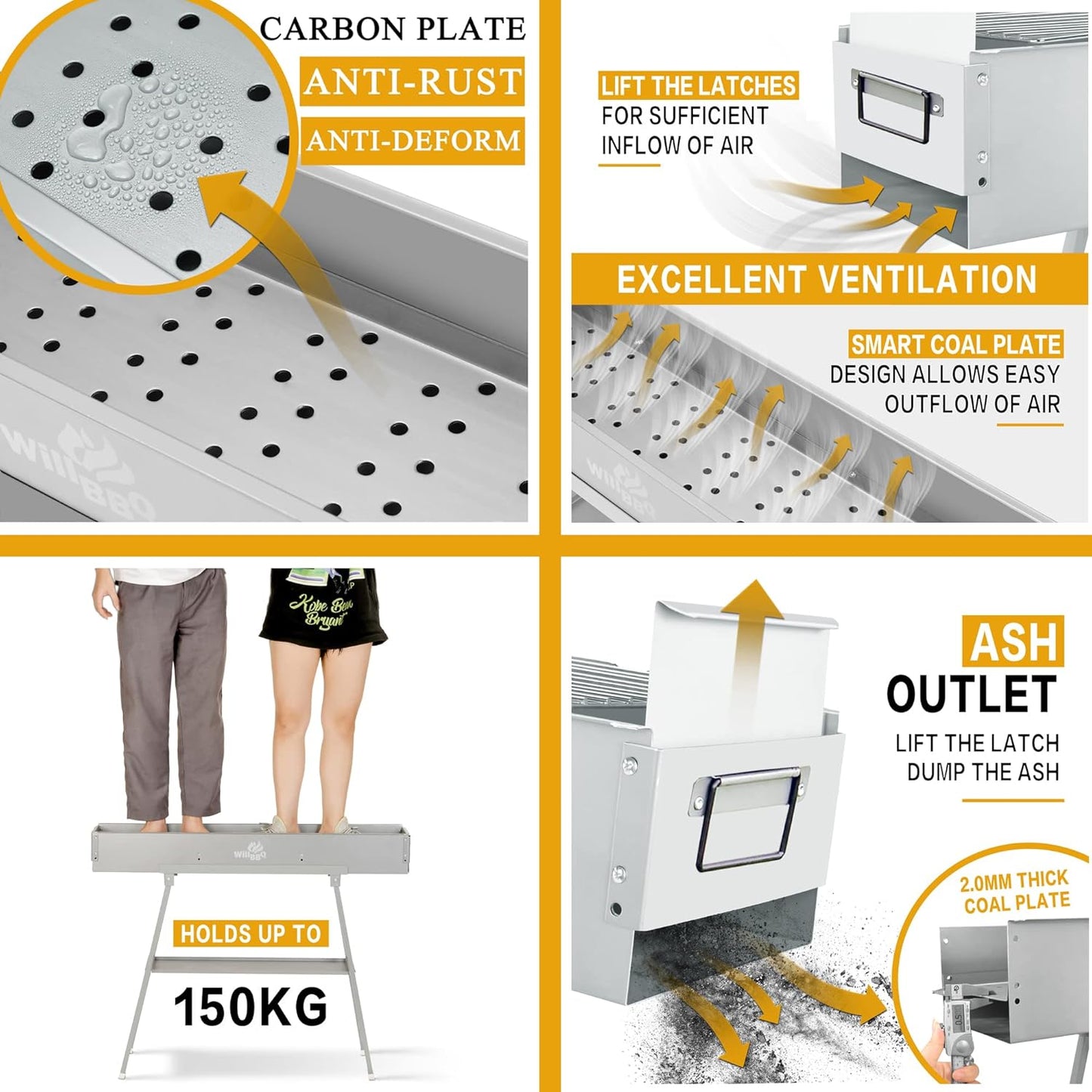 Charcoal Grills Commercial Quality Portable Multiple Size Hibachi BBQ Lamb Skewer Folded Camping Barbecue Grill(31.6x7.1x5.1 inch With Accessories)