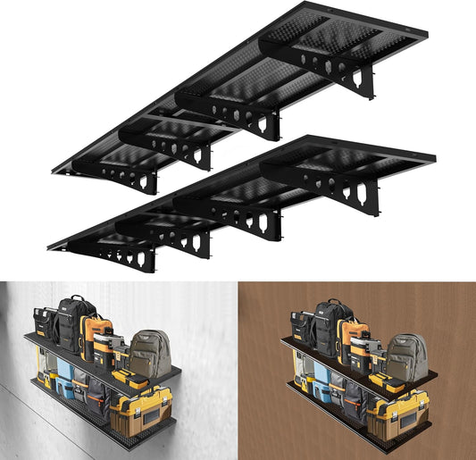New 4 Pack Garage Wall Shelving, Heavy Duty 1.5' x 3.8' Wall Mount Storage Shelf with Hooks, Garage Storage Rack Floating Shelves, Holds 250 lbs Each