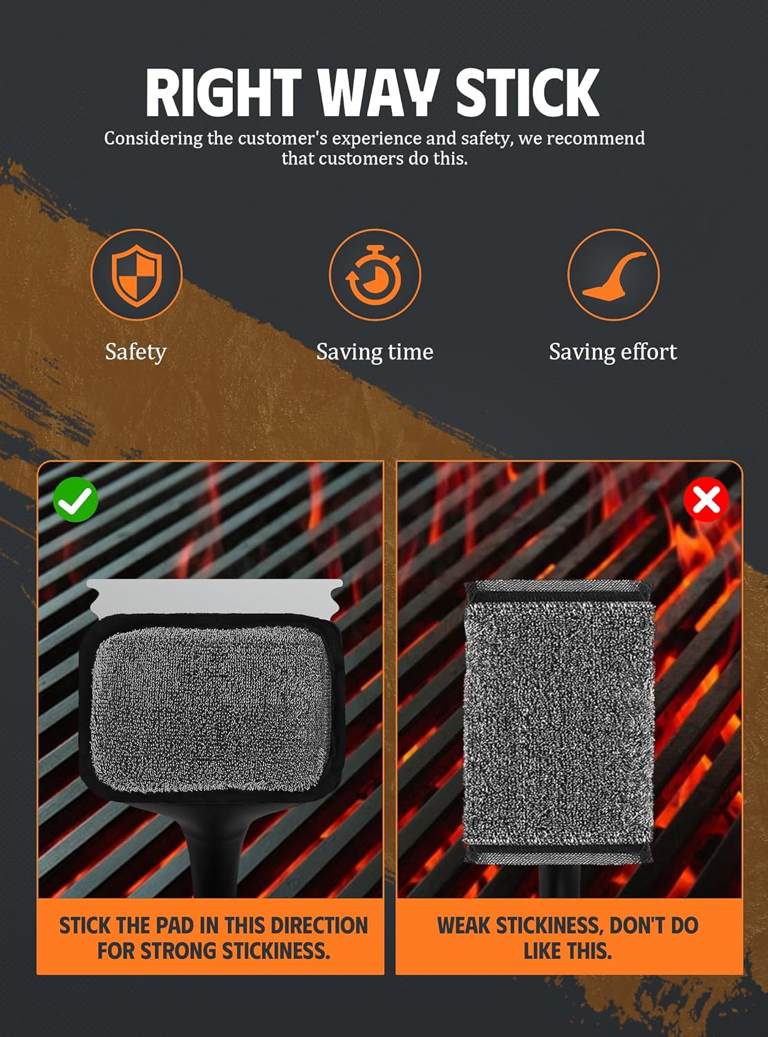 MEKER Grill Brush Bristle Free Replacement Pad, Ultra Safe Cleaning, Grill Cleaner Pad, Grill Brush Replacement Pad, 4 PCS