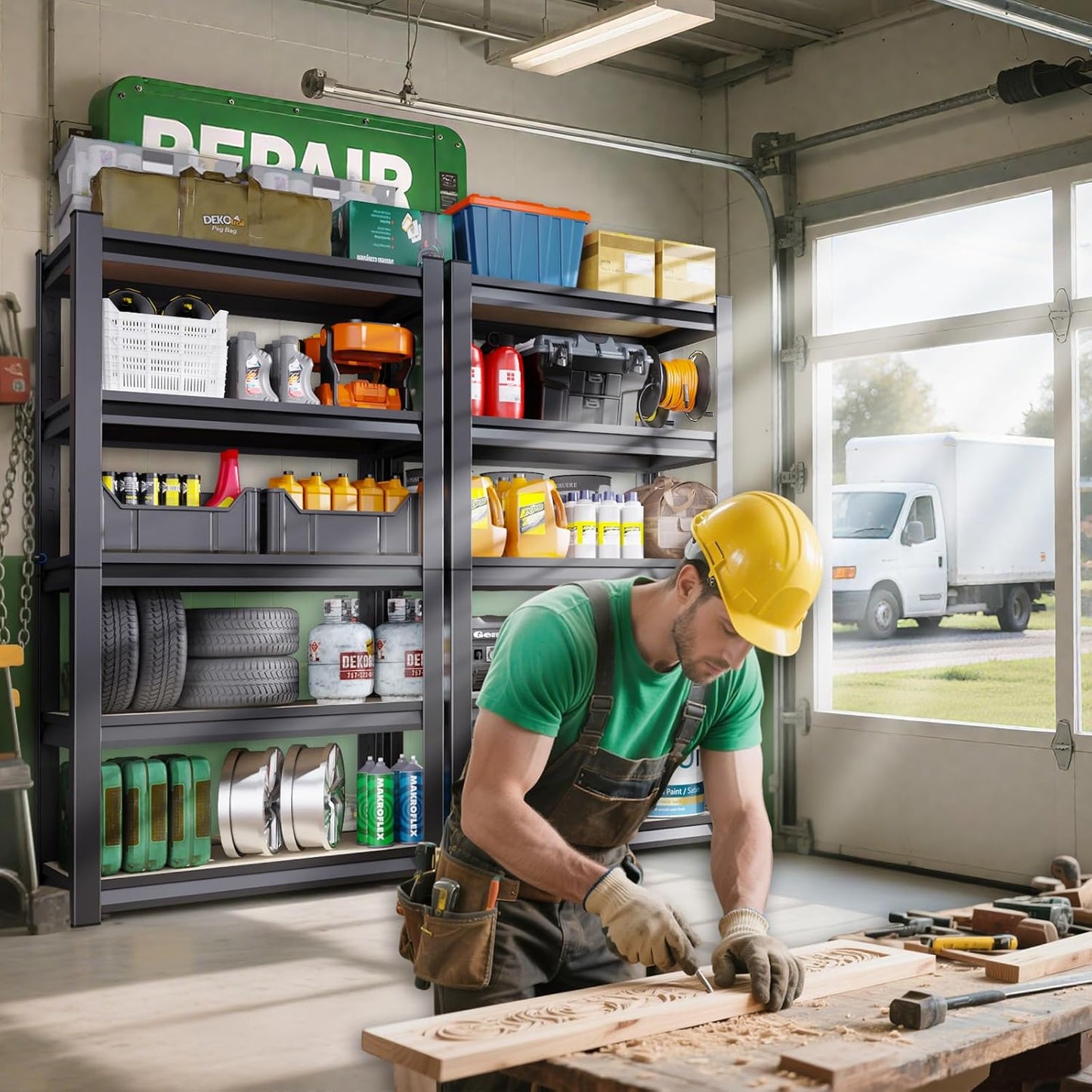 72”H Garage Shelving 5 Tier Storage Shelves Adjustable Garage Storage Shelves Wood Shelf 2000LBS Heavy Duty Industrial Shelving Unit Utility Shelf Wood Storage Rack ,35.4''W×15.7''D×72''H,2 Pack