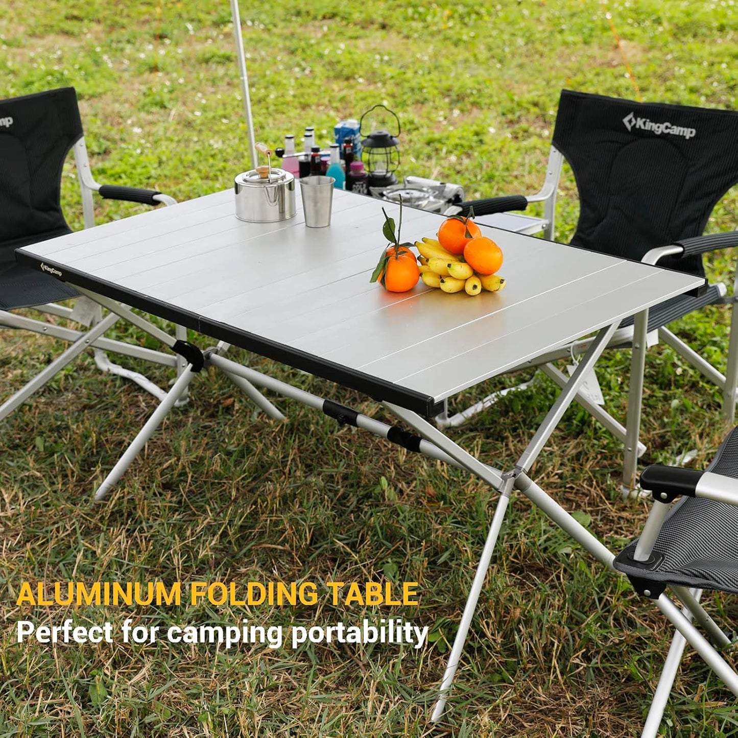 KingCamp Folding Camping Table Aluminum Roll Up Table Oversized Large Camp Table Stable Portable Outdoor Folding Table for Picnic Camping Barbecue Backyard Party,57.4''×31.4''4-6 Person,Support 176lbs