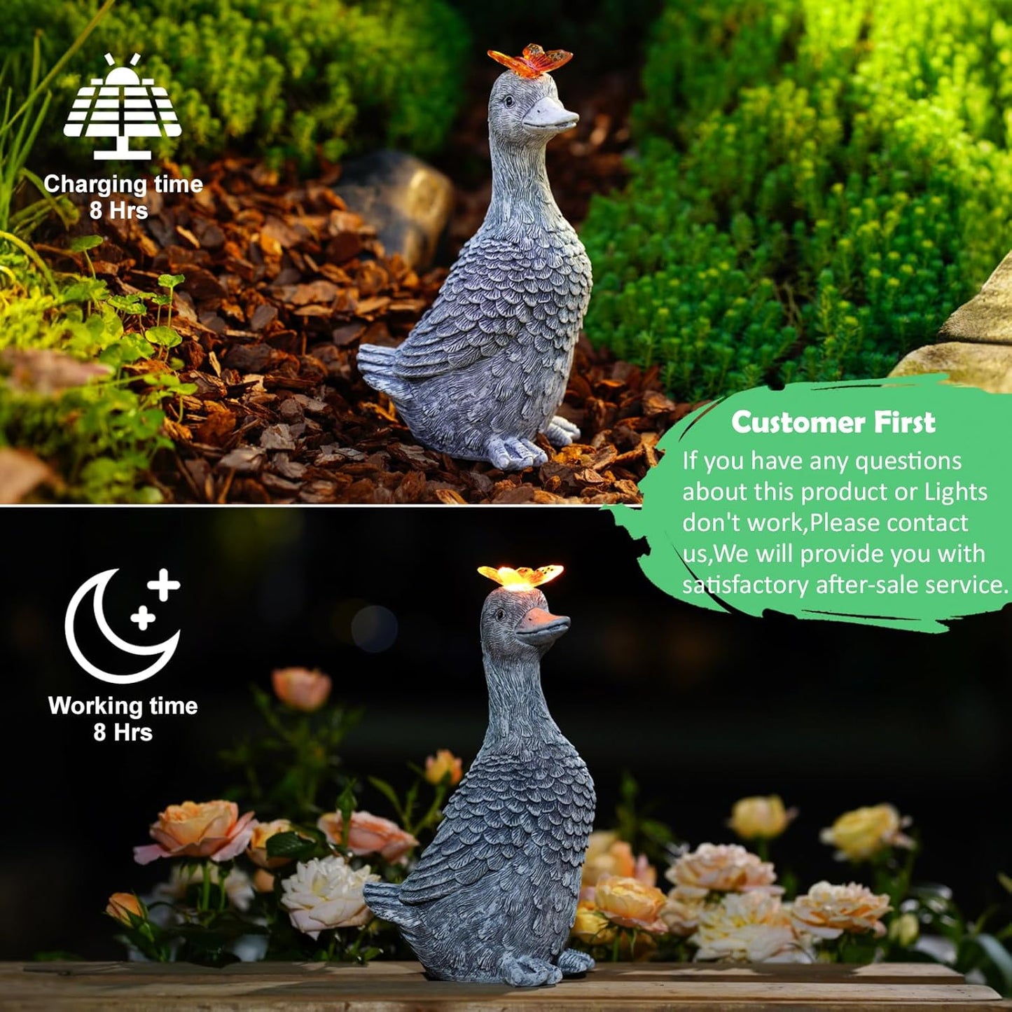 Solar Garden Statue Goose Figurine – Outdoor Decoration with Butterfly for Garden Yard Lawn Home Decor Outside : Unique Gifts for Mom Grandma