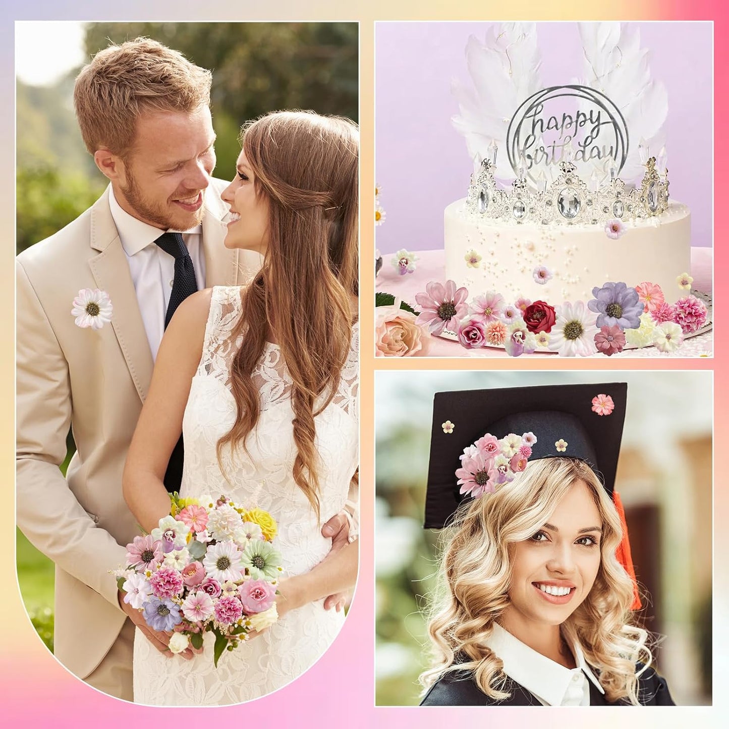 Faux Flower Heads Mini Multi Color Artificial Flower Heads Fake Peony Daisy Rose Flowers Multicolor Small Silk Daisy Flower Heads for Craft Garland Wedding Party DIY Home Decoration,2-4 cm