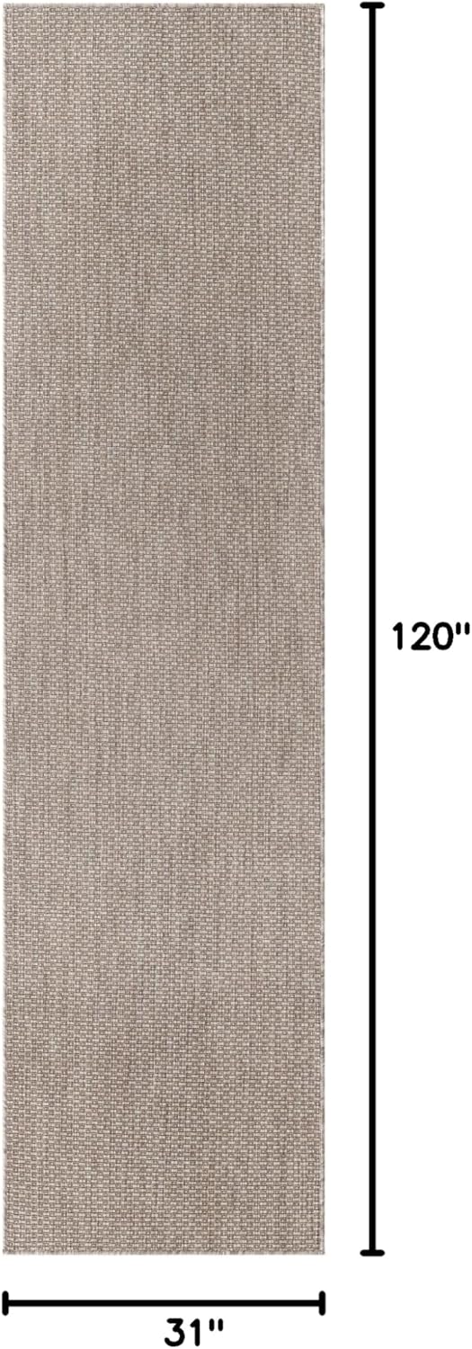 Unique Loom Collection Casual Transitional Solid Heathered Indoor/Outdoor Flatweave Area Rug (2' 7" x 10' Runner, Beige/Ivory)
