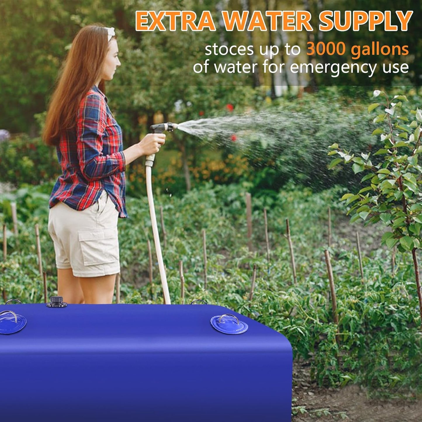 Water Tank, 30 Gallon Water Storage Bladder, Foldable Portable Water Storage, Large Water Storage Containers with 3/4" PVC Spigot and Hose Kit for Camping, Garden, Emergency Water Bag