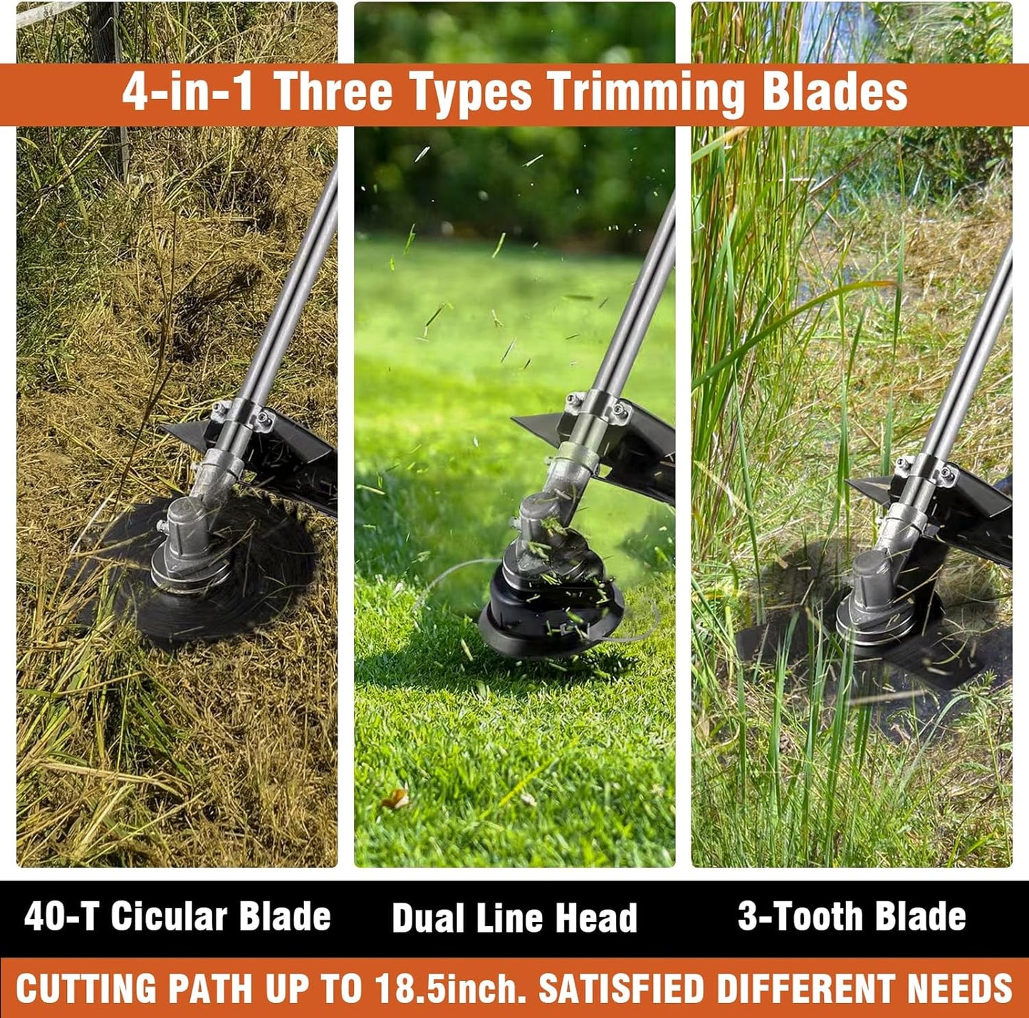 COOCHEER 58cc Gas Weed Eater, 4 in 1 String Trimmer 2-Cycle Gas Powered Weed Wacker Brush Cutter with 18.5’’ Cutting Path, Straight Shaft Weed Trimmer Grass Cutter for Yard, Garden Care, Orange