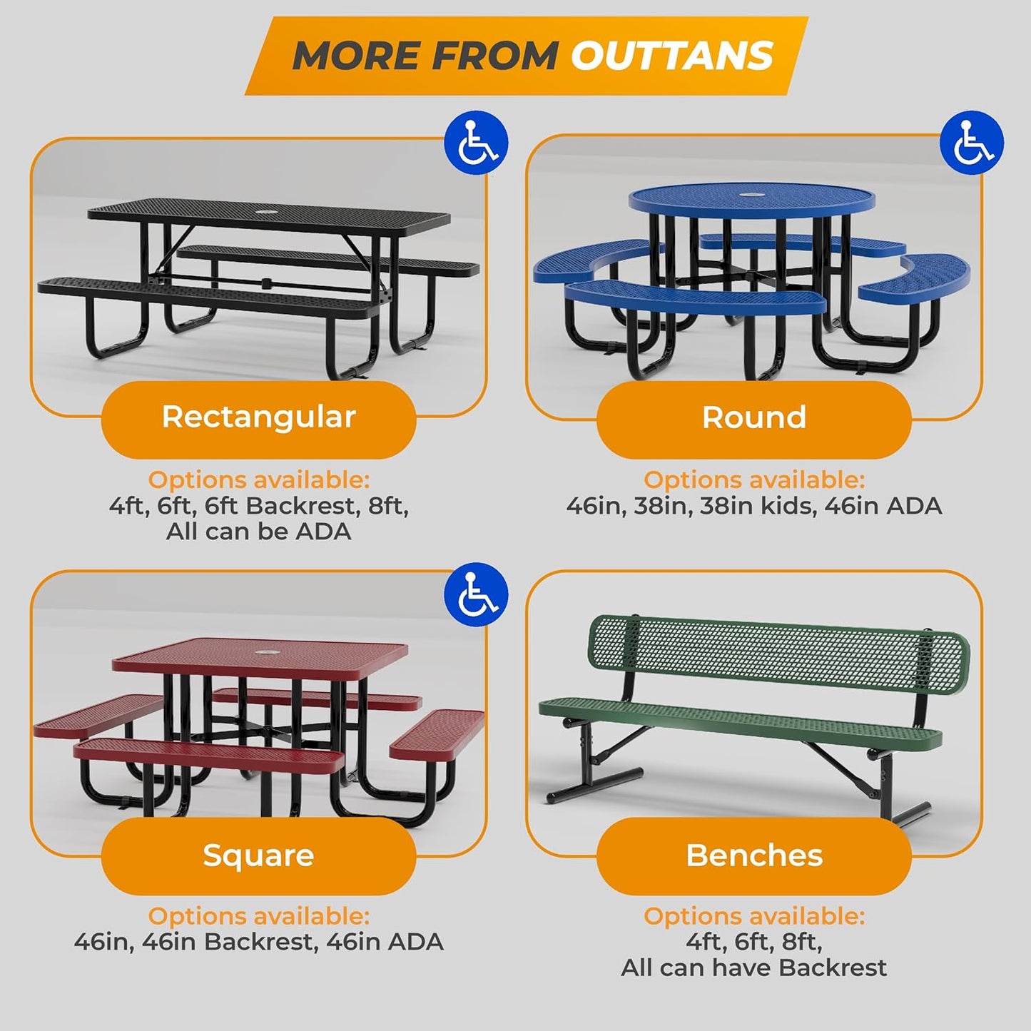 Heavy-Duty Outdoor Metal Bench, Thermoplastic-Coated, Inground, Weatherproof, Commercial-Grade for Parks, Gardens, Patios, Stores & More (8 Ft - Inground, Red)