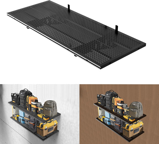 New 1 Pack Garage Wall Shelving, Heavy Duty 1.5' x 3.8' Wall Mount Storage Shelf with Hooks, Garage Storage Rack Floating Shelves, Holds 250 lbs Each