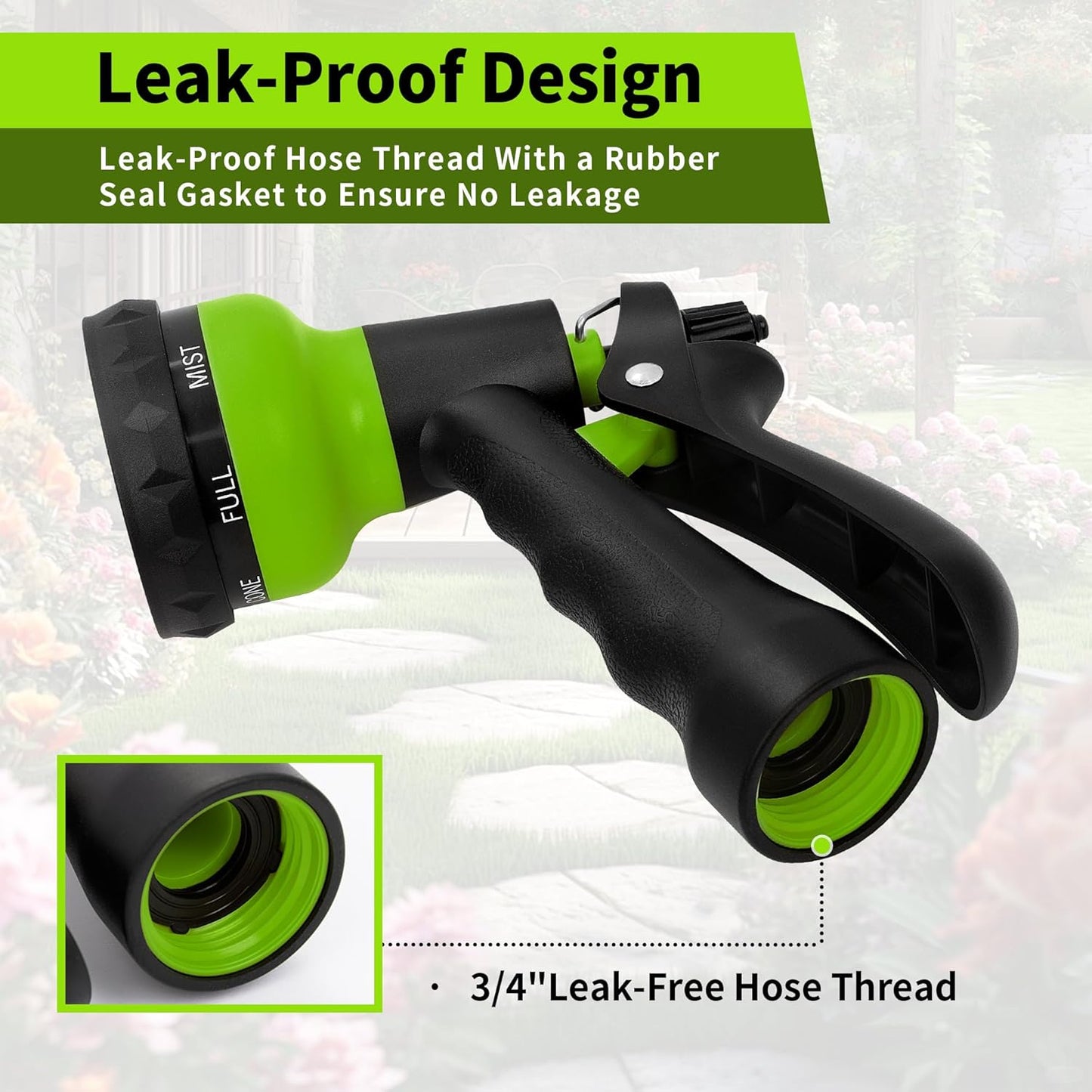 NEXCOVER Garden Hose Nozzle Sprayer - 7 Adjustable Watering Patterns Nozzle for Water Hose, Non-Slip Garden Spray Nozzle for Car Washing, Watering Plants, Pets Showering, Lawns Cleaning, Green