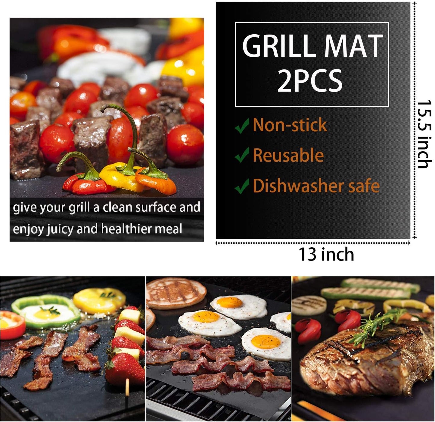 ROMANTICIST 30pcs BBQ Grill Tool Set for Men Dad, Heavy Duty Stainless Steel Grill Utensils Set, Non-Slip Grilling Accessories Kit with Thermometer, Mats in Aluminum Case for Fathers Day Black