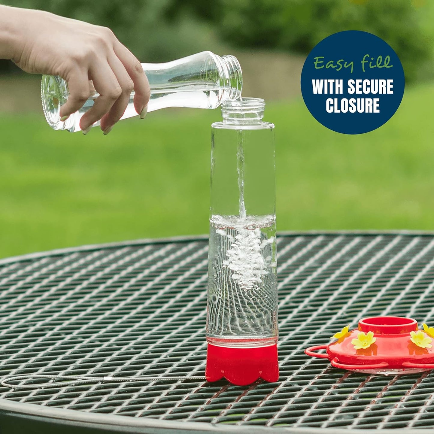 MEKKAPRO Outdoor Hummingbird Feeder Made from Glass, Hanging 5 Nectar Feeding Stations, Bright Red, Backyard Feeder (20 Ounce)