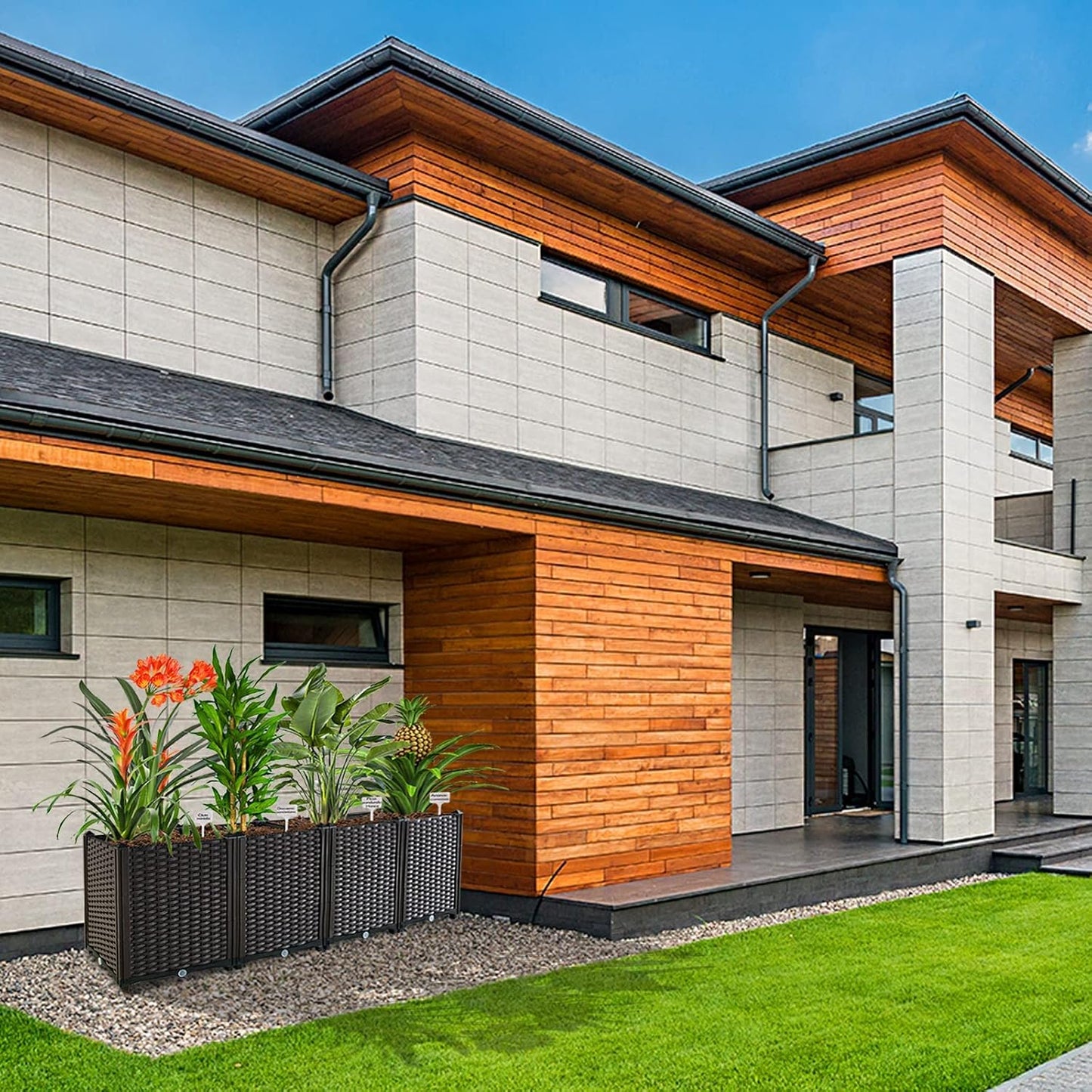 Outdoor Planter Box Raised Beds for Gardening Garden Box with Drain Outlet for Vegetables/Herbs, Patio/Balcony/Backyard, Heat and Frost Resistance Planters