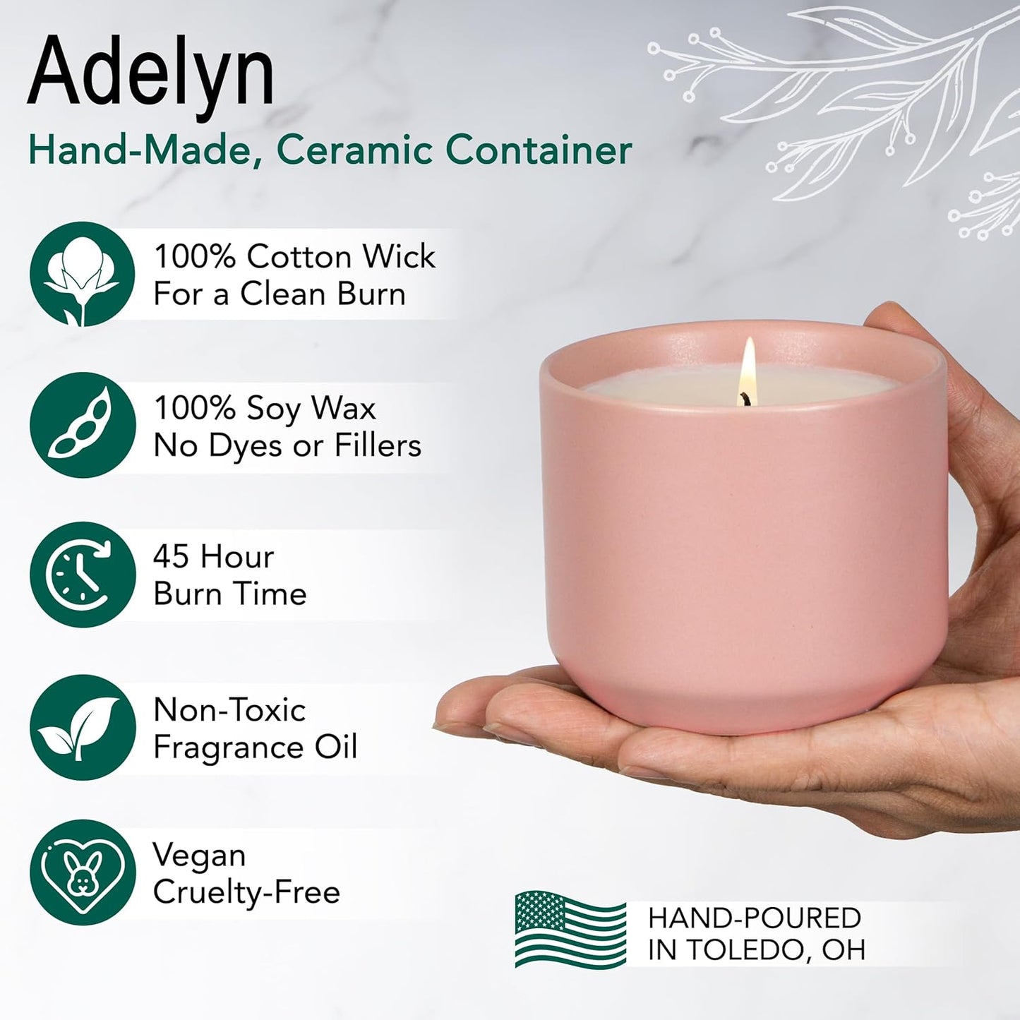 The Growing Candle, Chai Scented, 8oz Ceramic Pot, Aromatherapy Candles for Home, 100% Soy, Adelyn