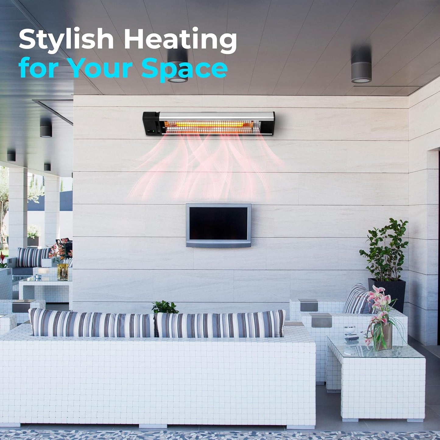 SereneLife Infrared Patio Heater, Wall-Mounted Electric Heater with Remote, 1500W, IP65 Approved, Odorless, Indoor/Outdoor for Patio, Restaurant, Backyard, Garage, Decks