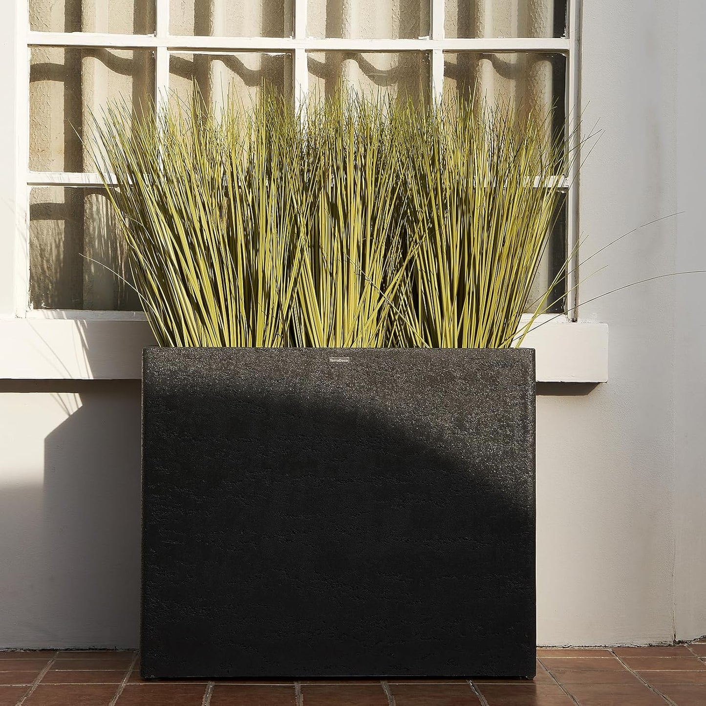 Tall Rectangular Composite ConcretePlanter（30Lx12Wx25H，66 Pounds）,Durable All-Weather Use with Drainage Holes,Large Rectangular Planter for Outdoor Indoor Plants