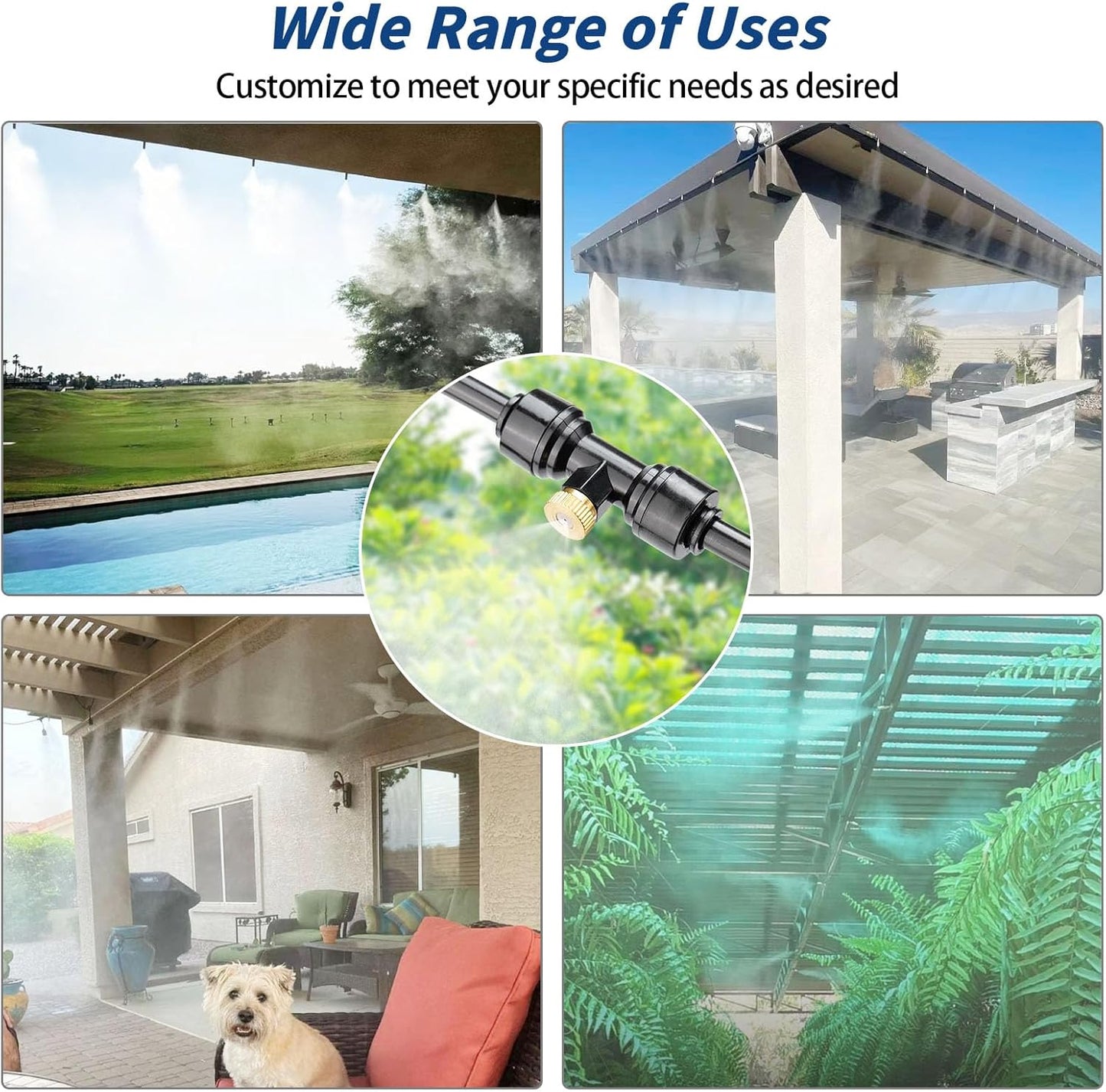Misters for Outside Patio, 59ft Misting Line + Filter + 23 Brass Misting Nozzles +Brass Adapter(3/4") Misting System for Garden, Greenhouse, Trampoline and Chicken Coop
