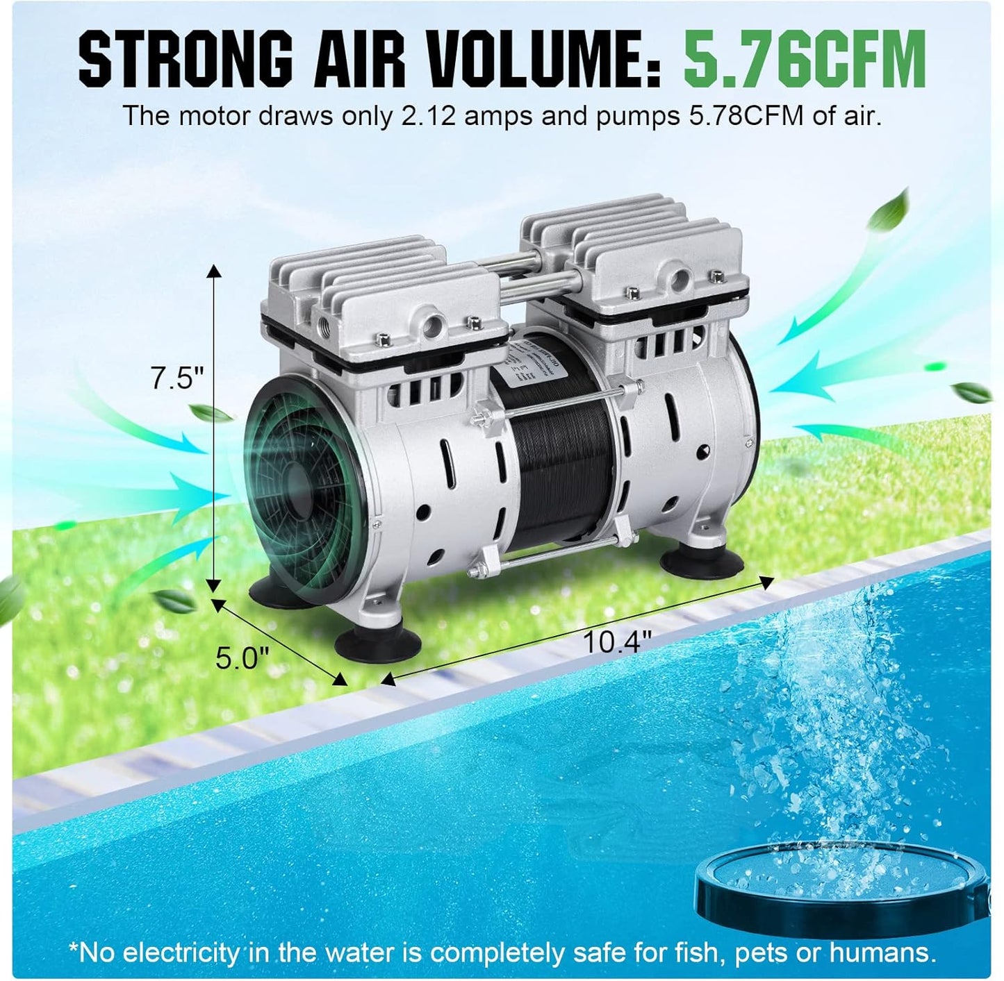 Pond Aerators 5.76CFM Aerartion System for Up to 3 Acre 3/4 HP Compressor 100'Weighted Tubing 2 Diffusers for Outdoor Ponds Water Oxygen Circulation