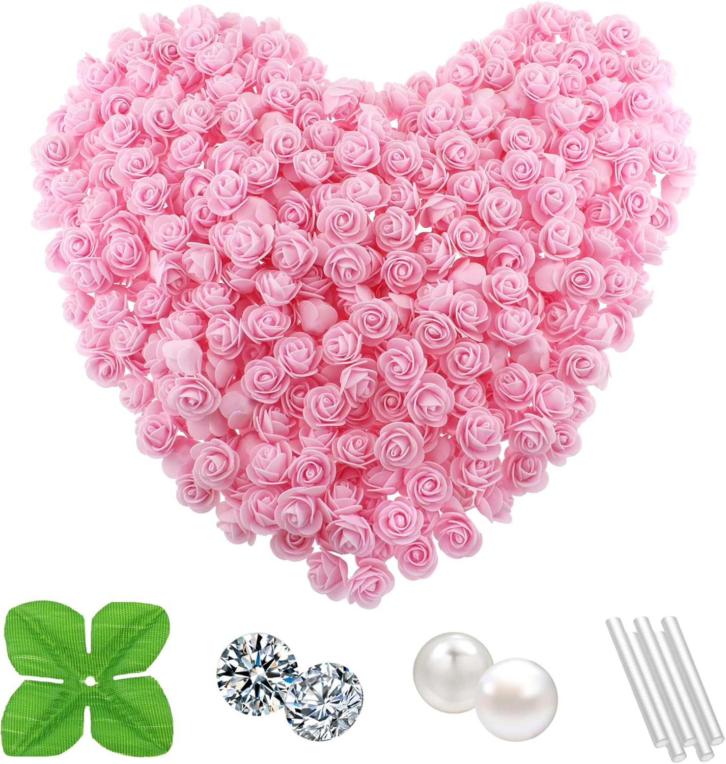 500 Pcs 1.4 Inch Mini Artificial Flowers Head Bulk 5 in 1 Set Faux Foam Fake Small Rose Tiny Baby Flores Bouquet Cake Gift Home Decoration DIY Craft (Light Pink)