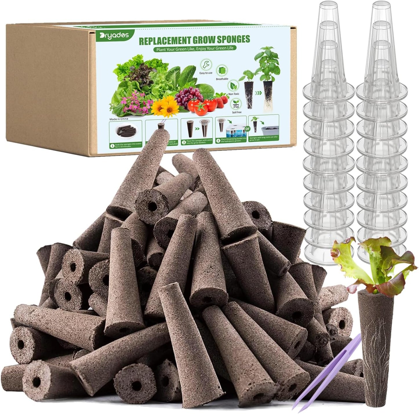 101 Pcs Hydroponic Pod Kit for Aero Garden with 80 Grow Sponges, 20 Grow Baskets & 1 Tweezer, Grow Anything Kit Replacement Growth Sponges Seed Pods of Aero Garden hydroponic for Indoor Garden System